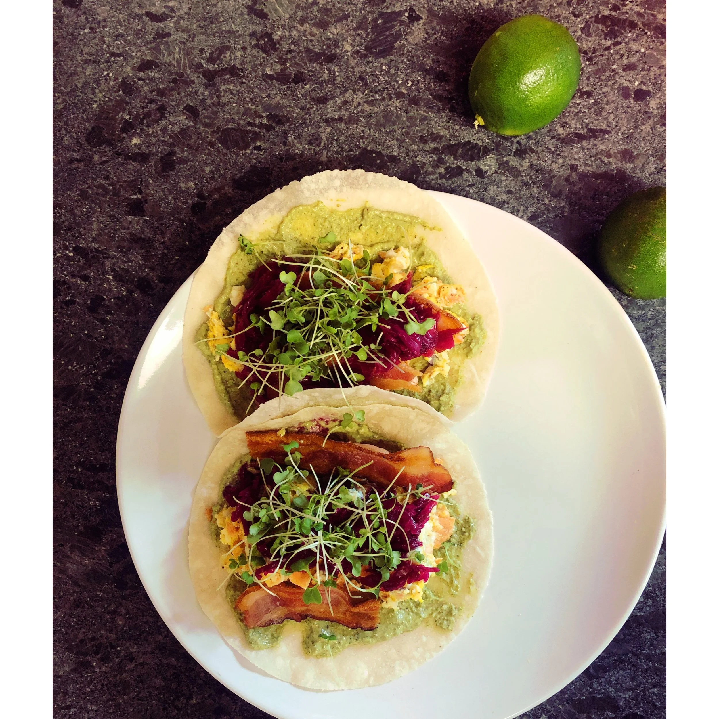 Salmon and Egg Tacos with Microgreens