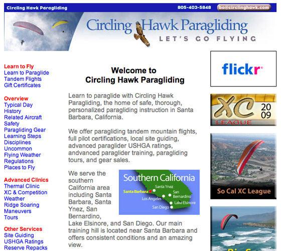 Circling Hawk Paragliding Web Design