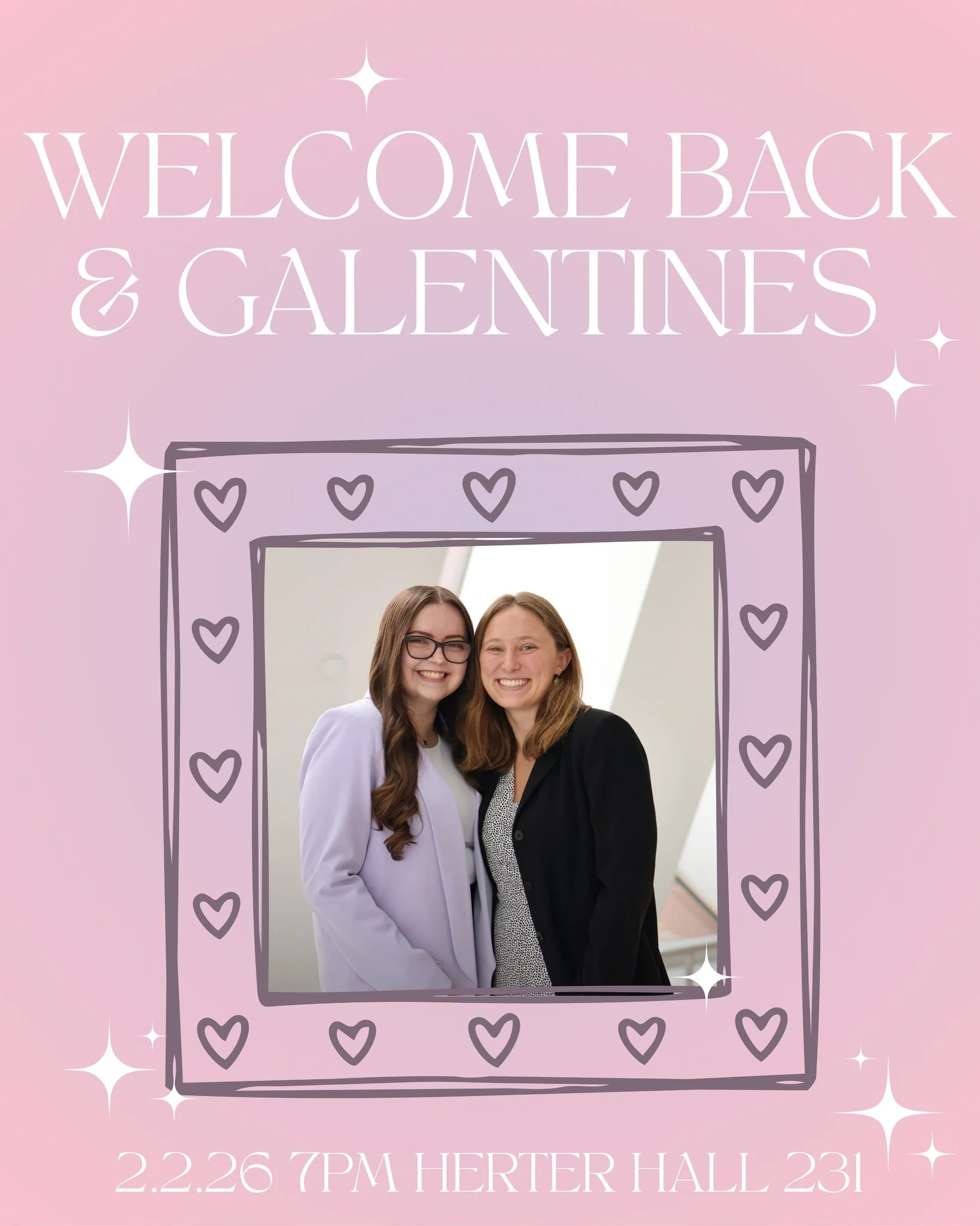 We are so excited to kick off the semester tomorrow night with our first meeting back! This will be a welcome meeting along with a Galentines celebration. Led by our lovely Co-Presidents Grace and Ainsley, we will have fun activities and treats. This