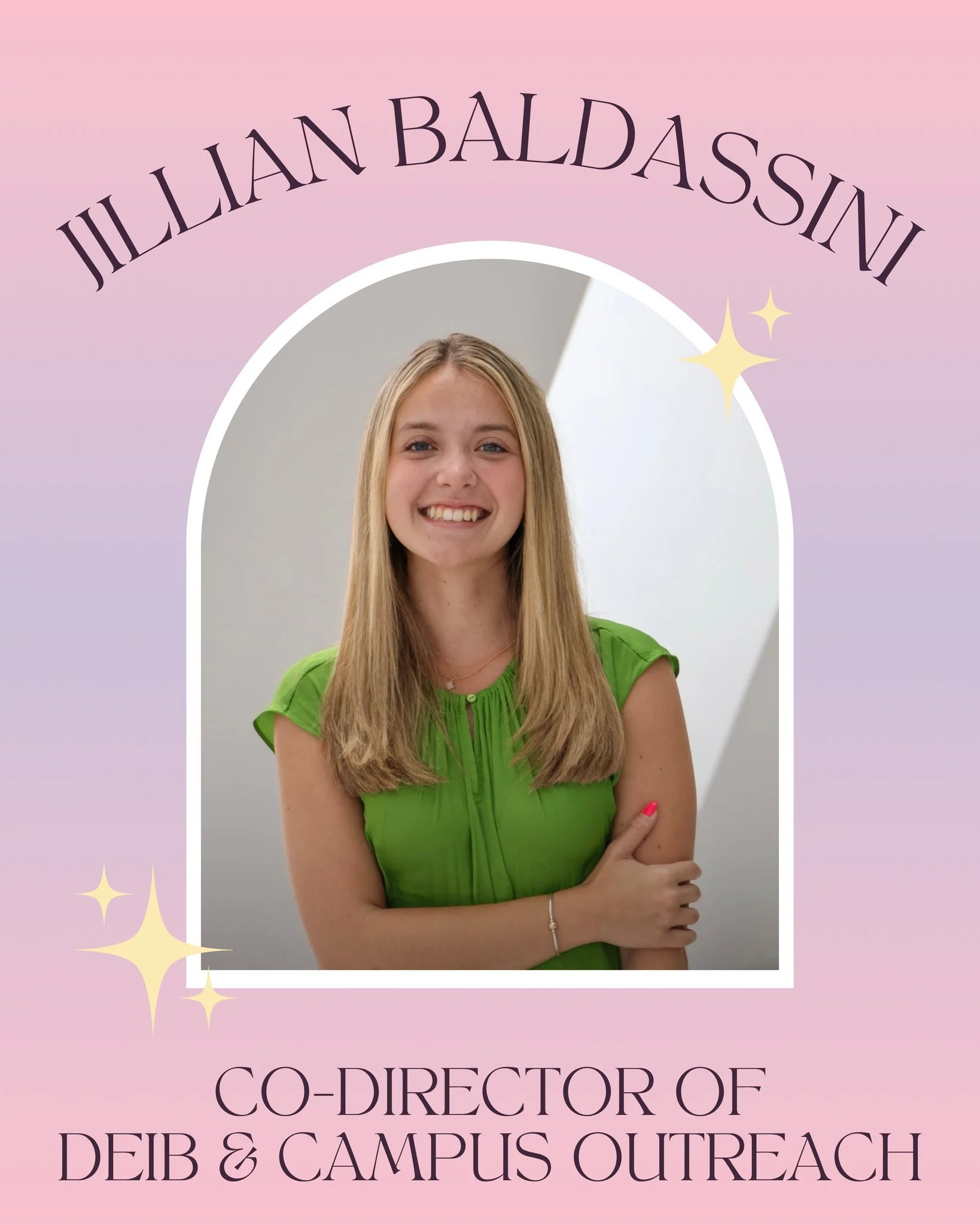 💜Meet one of our Co-Directors of DEI and Campus Outreach, Jill Baldassini!!💜 

Jill is a senior Management major from Middleboro, MA. This past summer, she worked at the Plymouth waterfront as a waitress alongside her sister and also gained profess