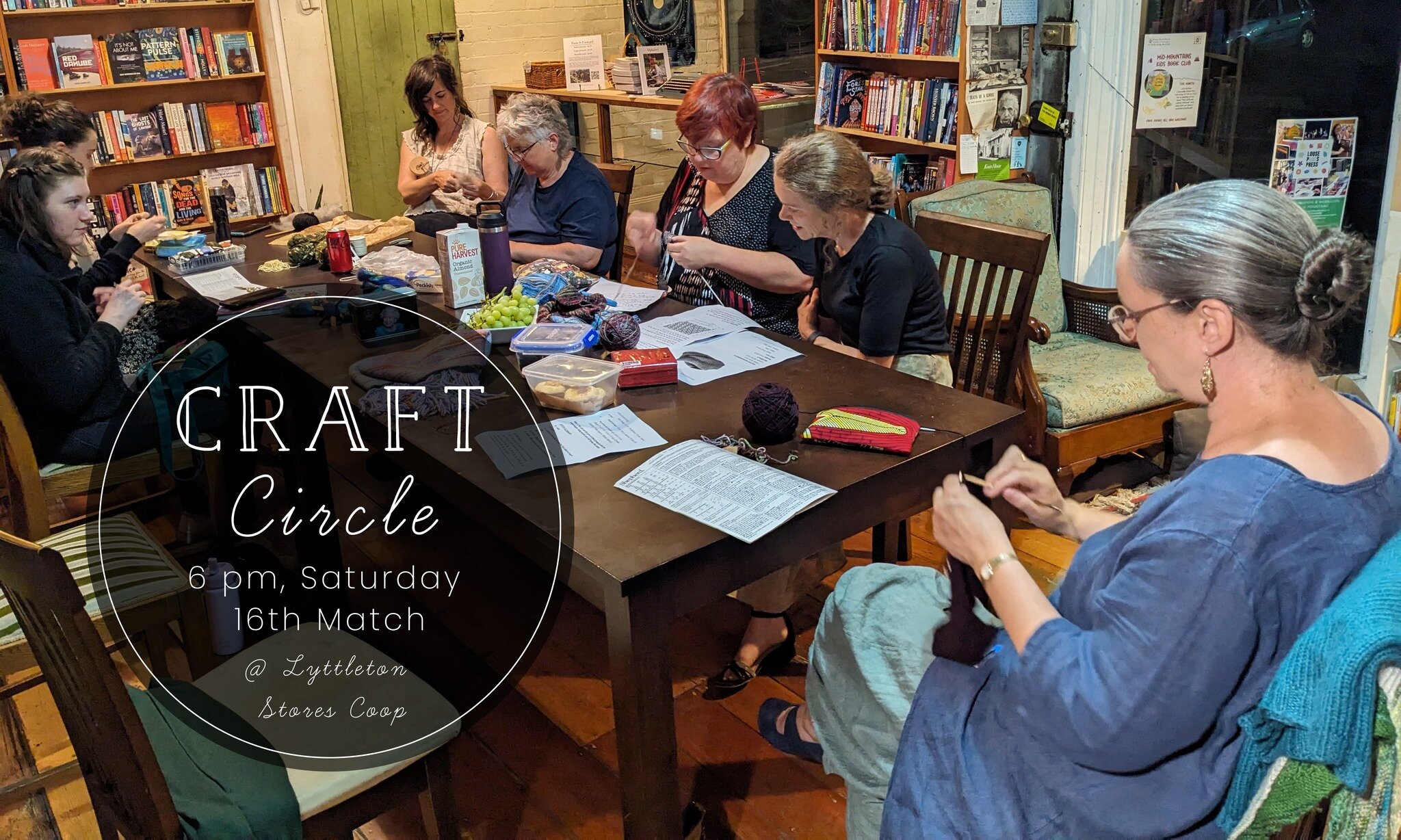 Join us this Saturday (and the 3rd Saturday of each month), all crafts and crafters welcome! We'll be in the cottage at the back of the bookstore this month.

Find out more www.lyttletonstores.com.au/craft-circle