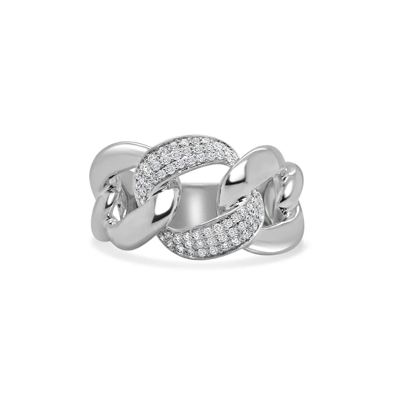14K white gold diamond Cuban link ring with pavé-set links, featuring 68 diamonds totaling 0.31 ct. (Copy)
