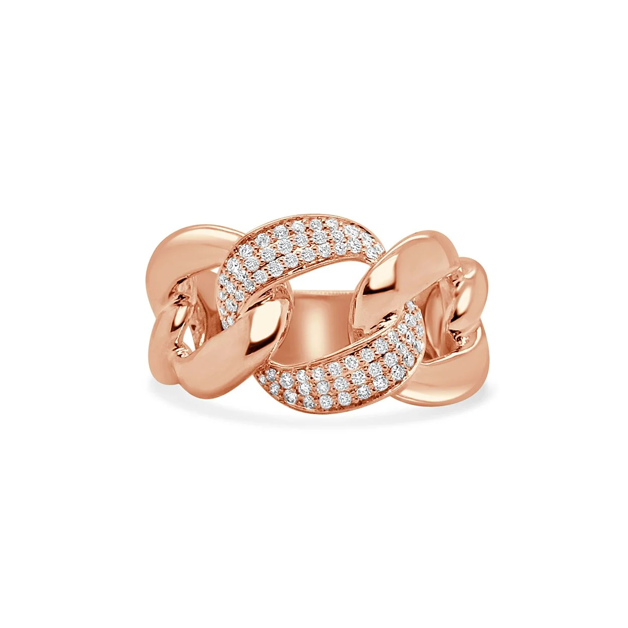 14K rose gold diamond Cuban link ring with pavé-set links, featuring 68 diamonds totaling 0.31 ct. (Copy)