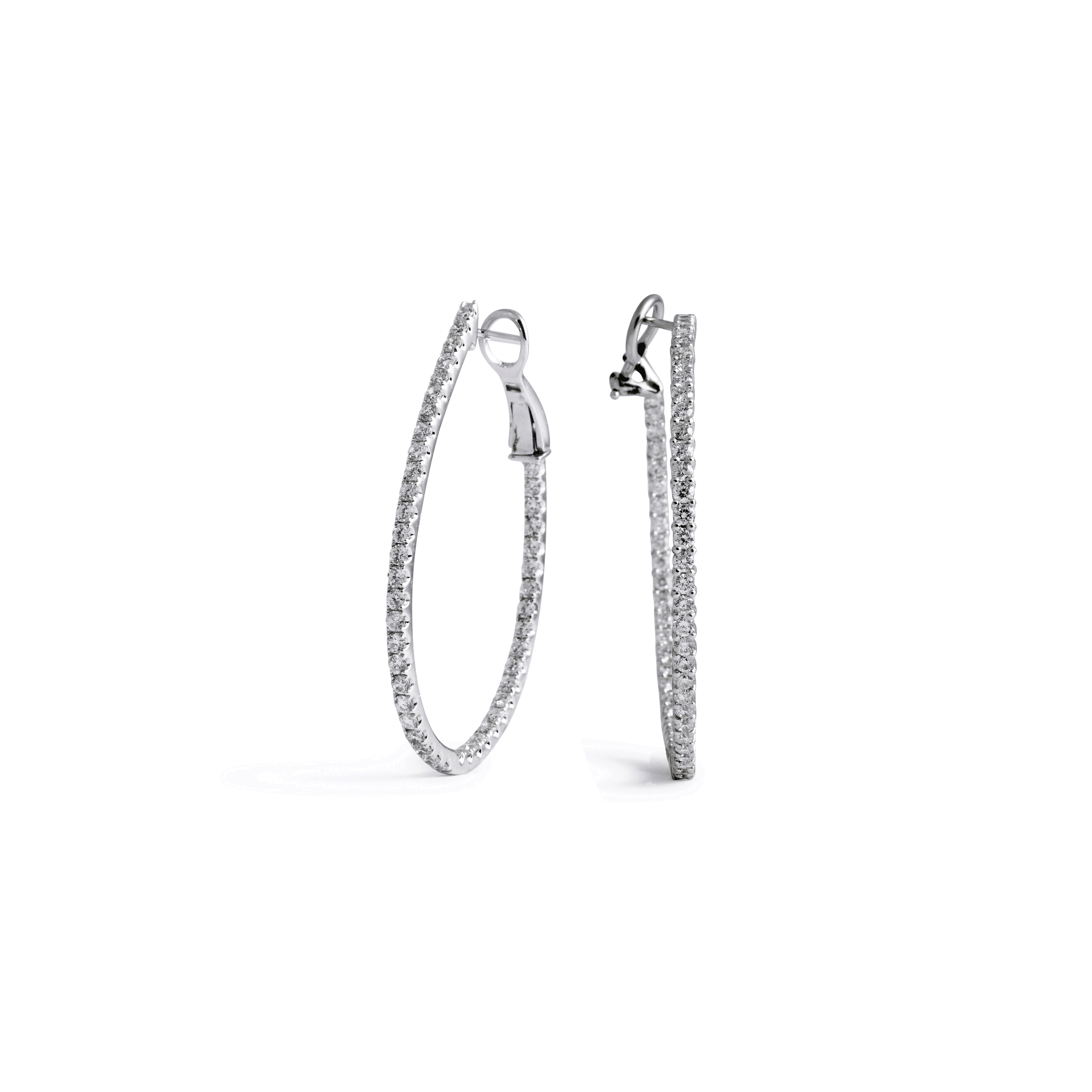 Thin Oval Diamond Hoops