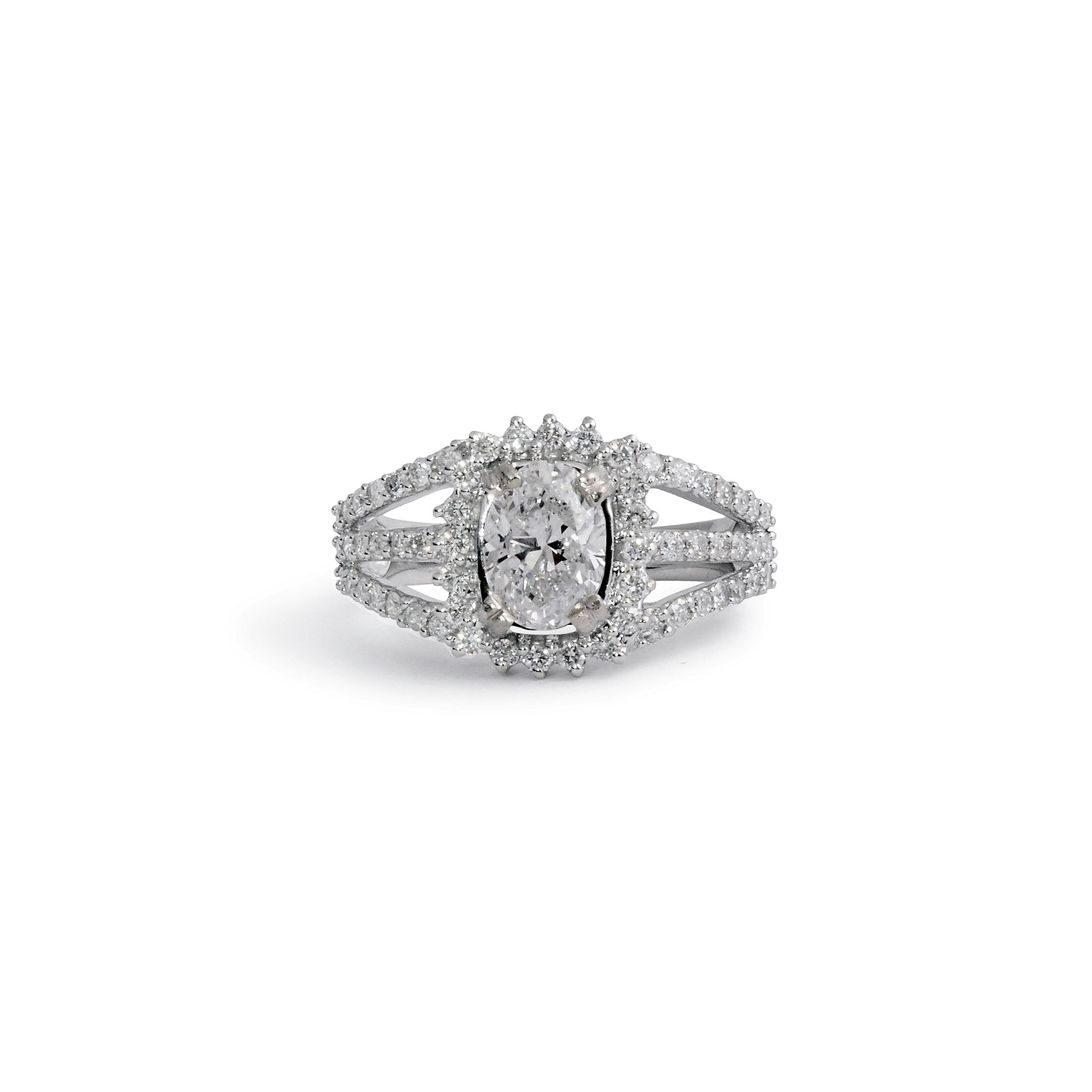 Oval Diamond Split Shank Engagement Ring