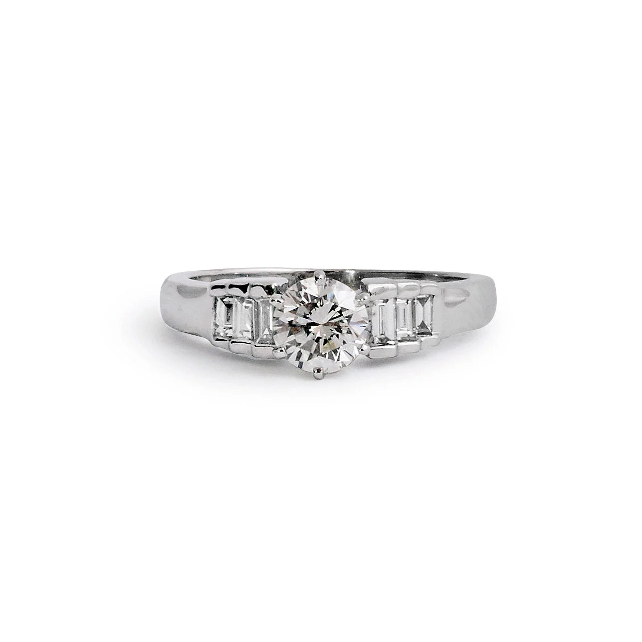 Round Brilliant Diamond Engagement Ring with Tapered Baguettes