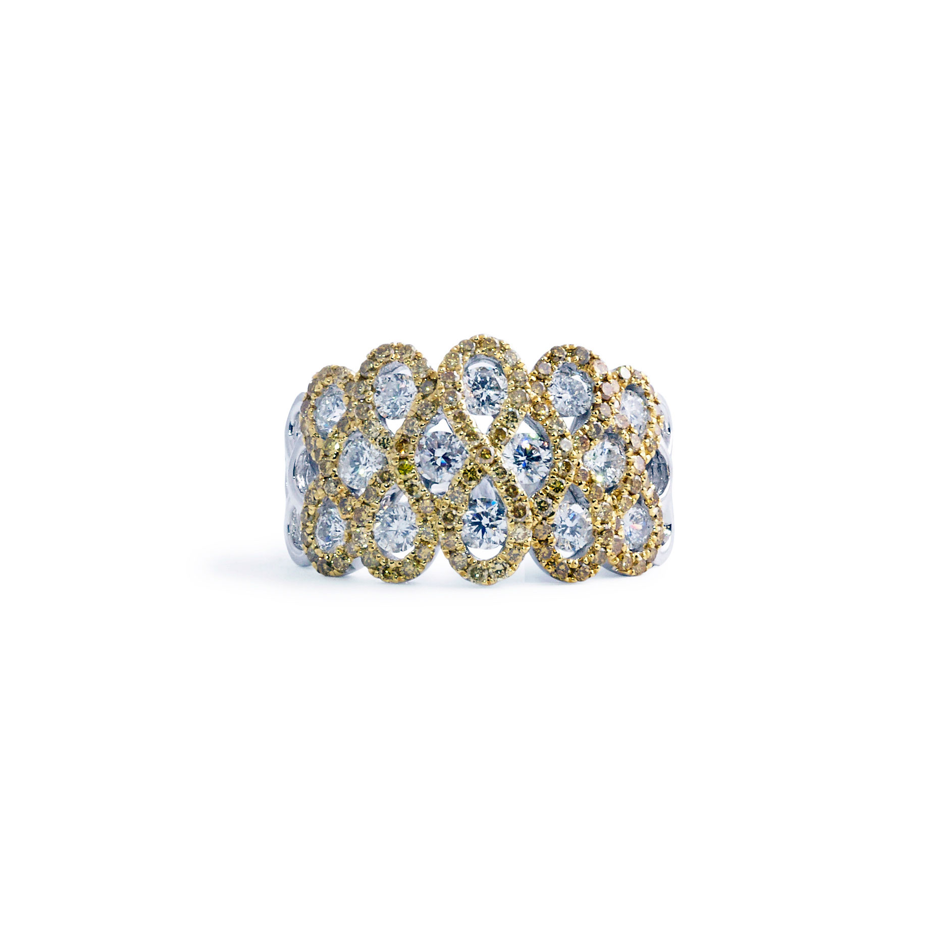 Yellow and White Round Brilliant Diamond Wedding Band