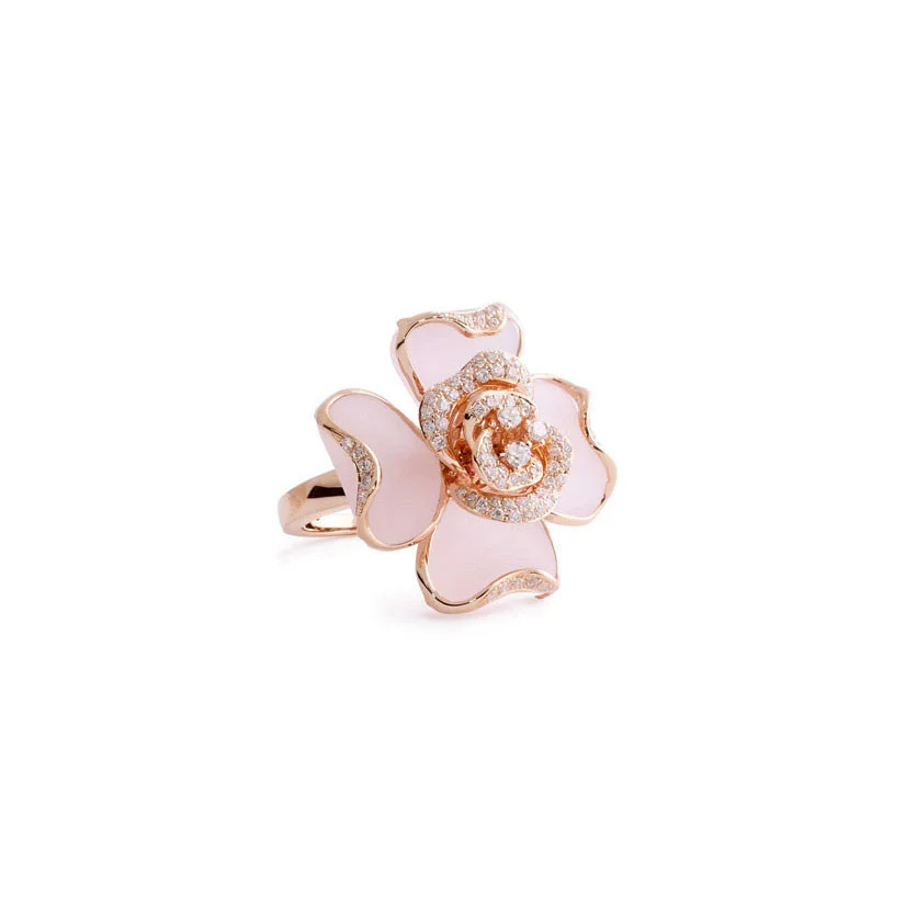 Flower Shape Diamond and Enamel Ring