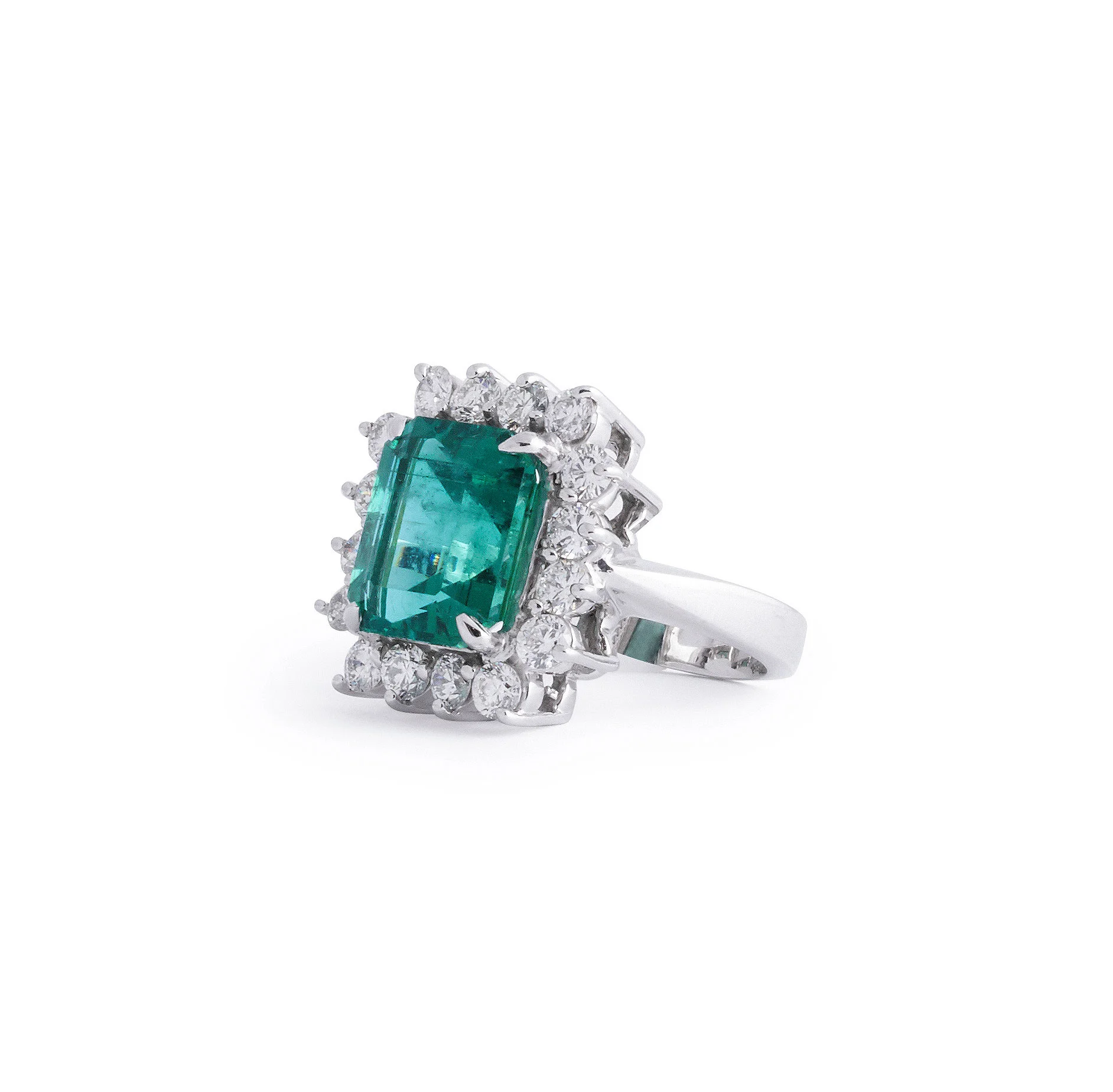 Green Emerald and Diamond Ring