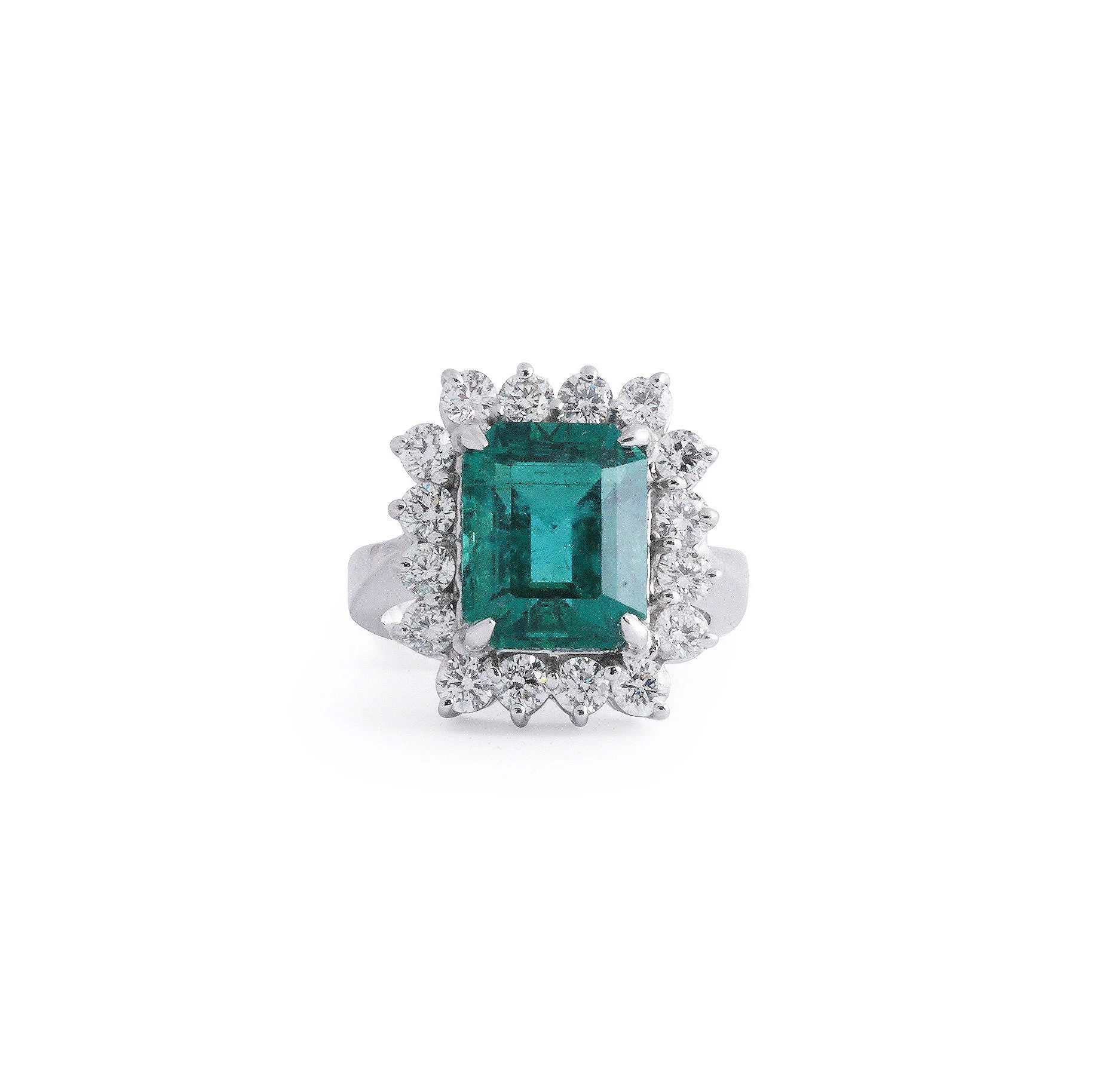 Green Emerald and Diamond Ring