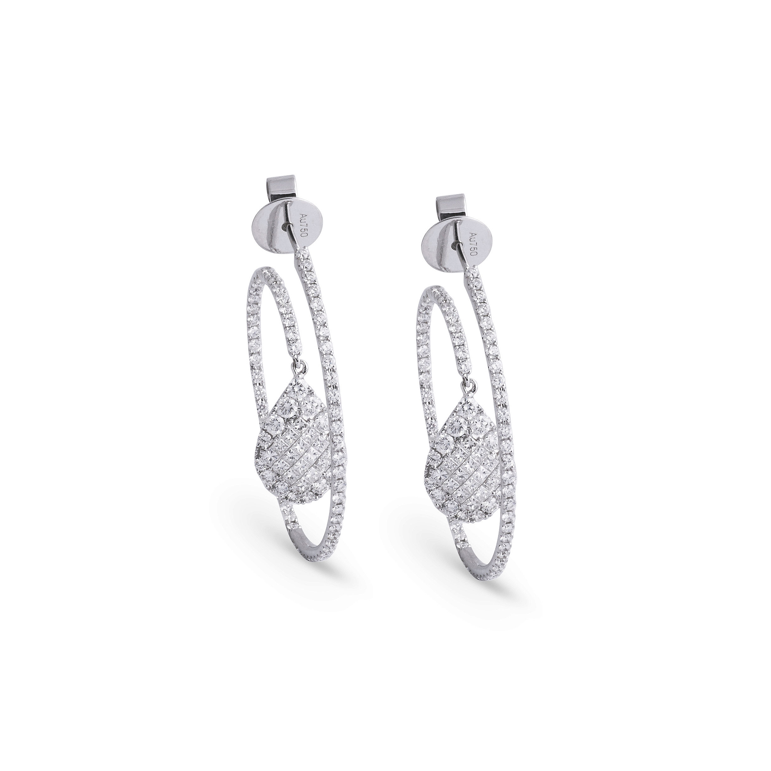 Diamond Hoop Earrings with Pear Shape