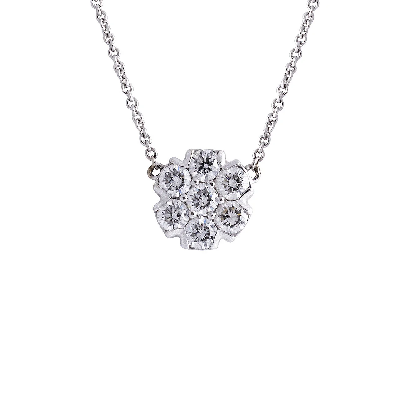 Diamond Flower Cluster Pendant Necklace