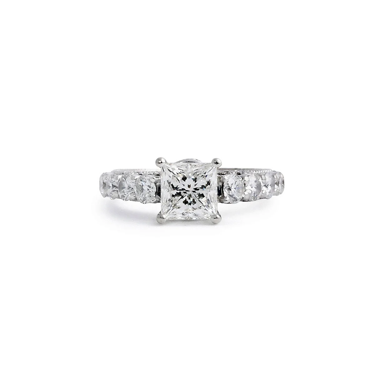 Princess Cut Engagement Ring With Round Brilliant Side Stones