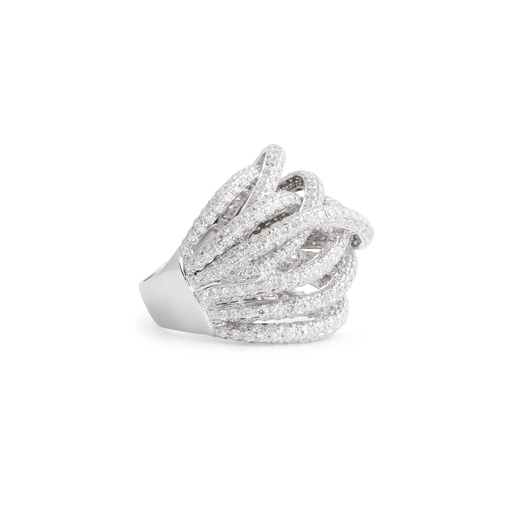 Multi-Level Crossover Diamond Swirl Ring