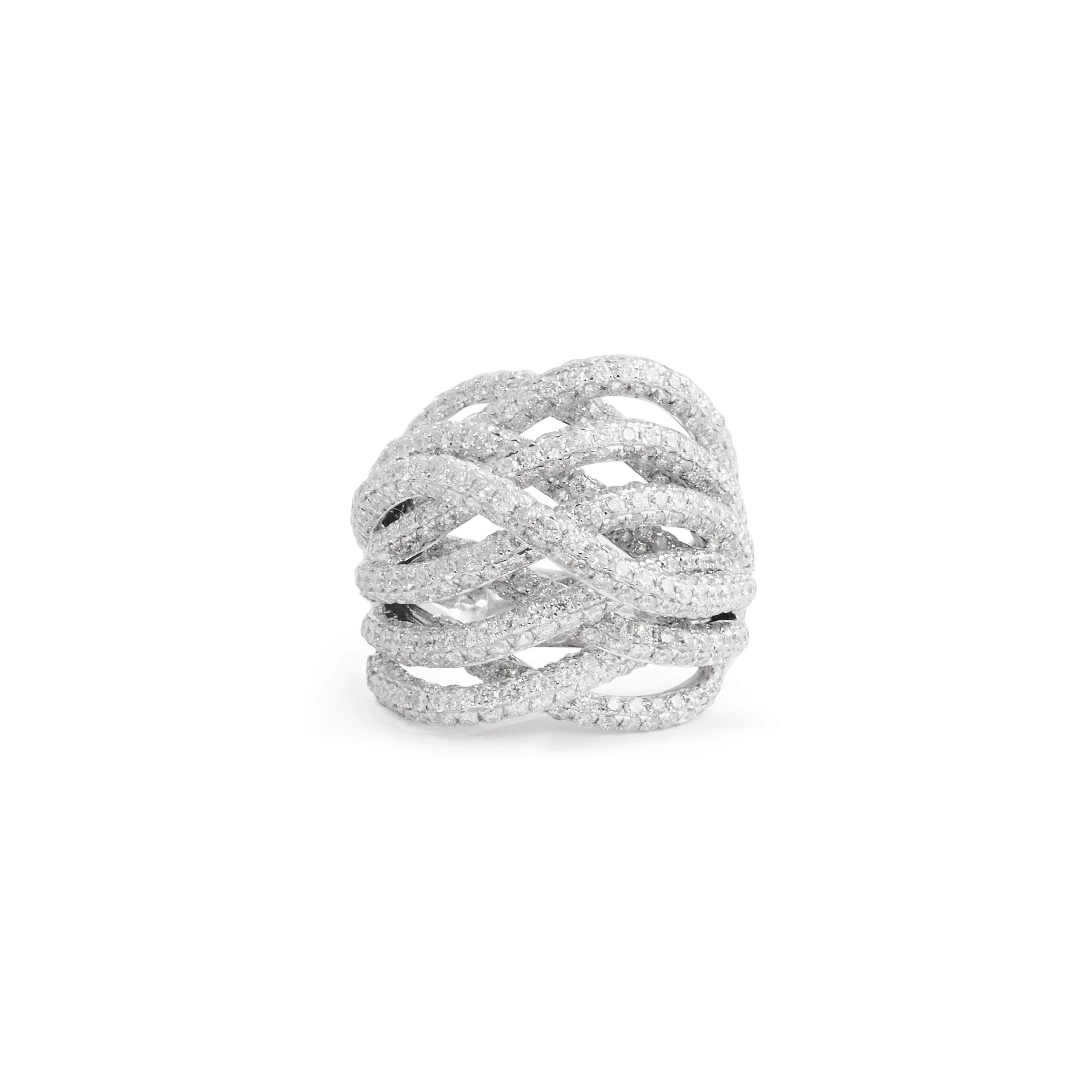 Multi-Level Crossover Diamond Swirl Ring