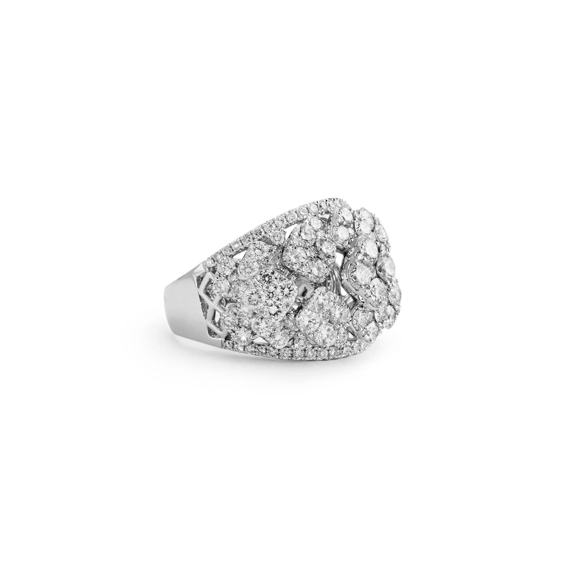 Domed Diamond Ring With Diamond Clusters