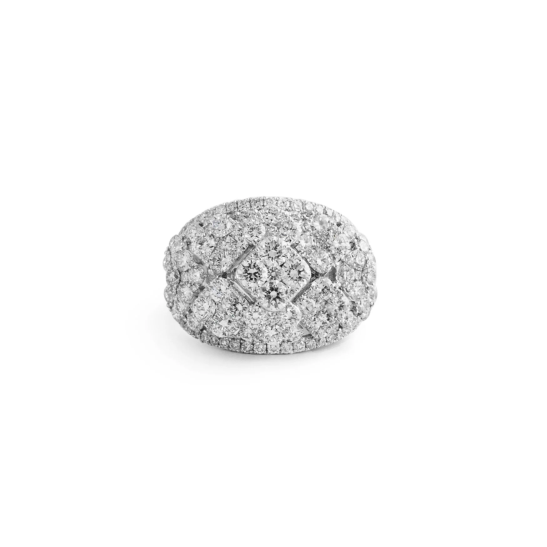 Domed Diamond Ring With Diamond Clusters