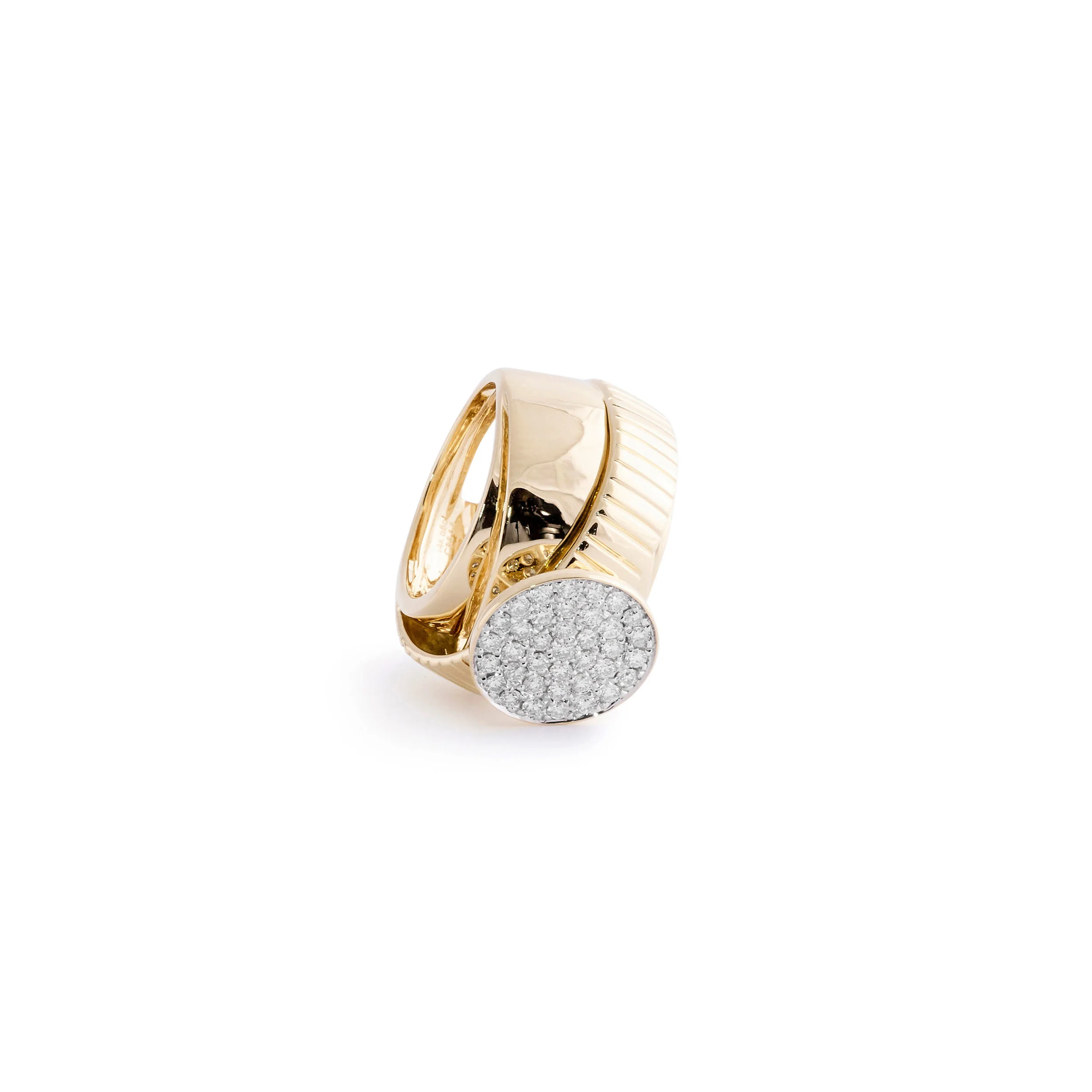 Crossover Gold Ring with Pavé Diamond Disc