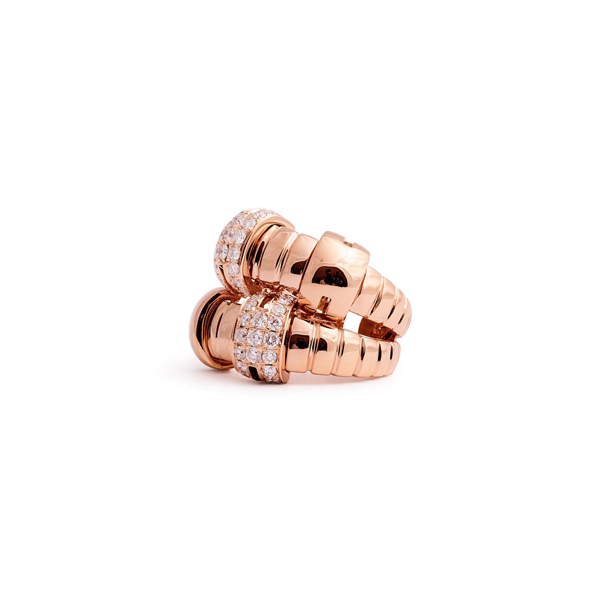 Ribbed Rose Gold and Diamond Ring