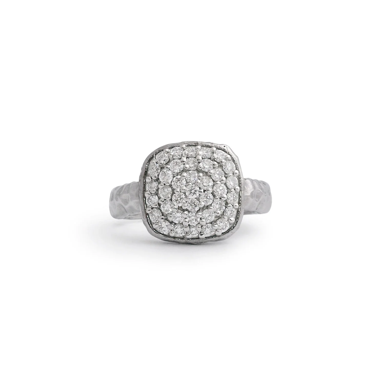 Hammered White Gold and Diamond Ring