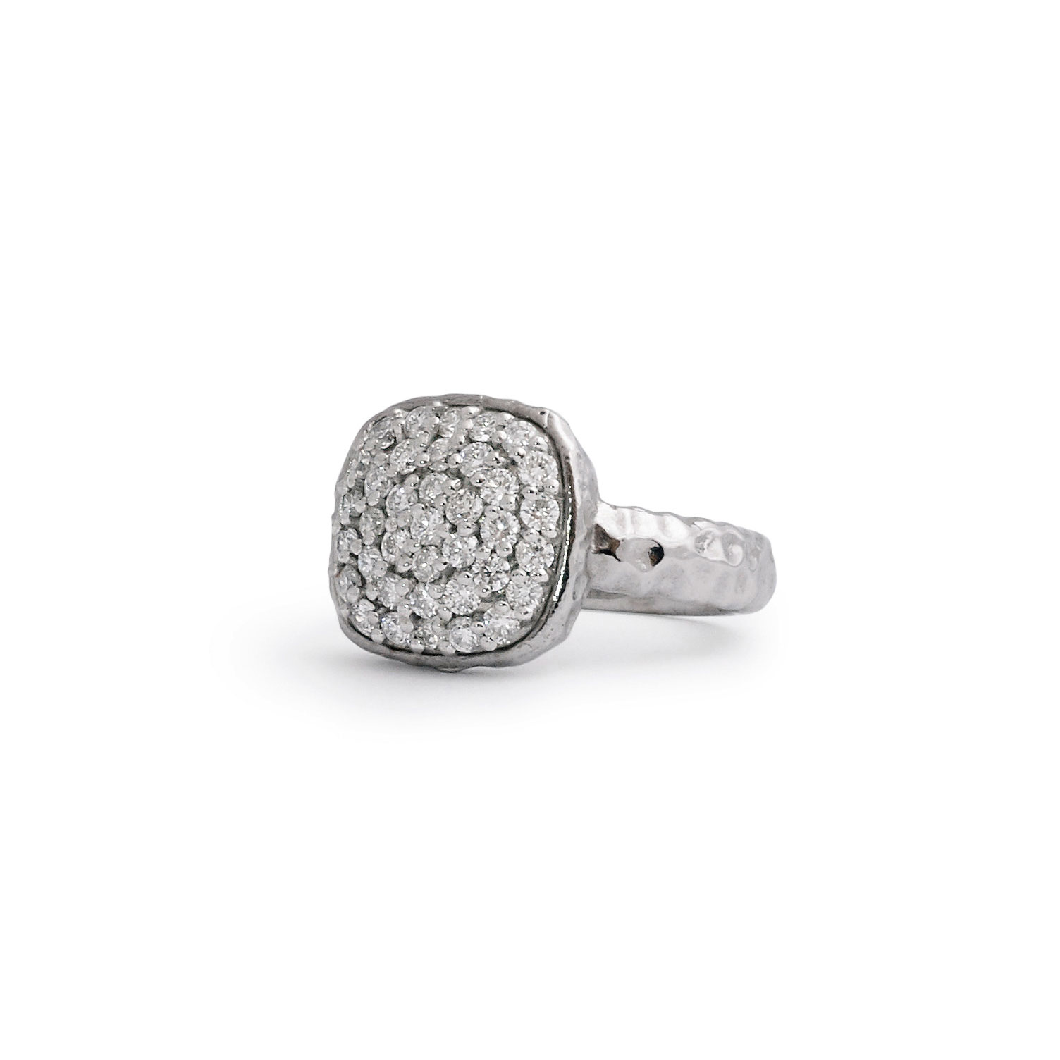 Hammered White Gold and Diamond Ring