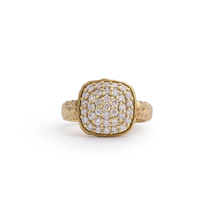 Hammered Yellow Gold and Diamond Ring