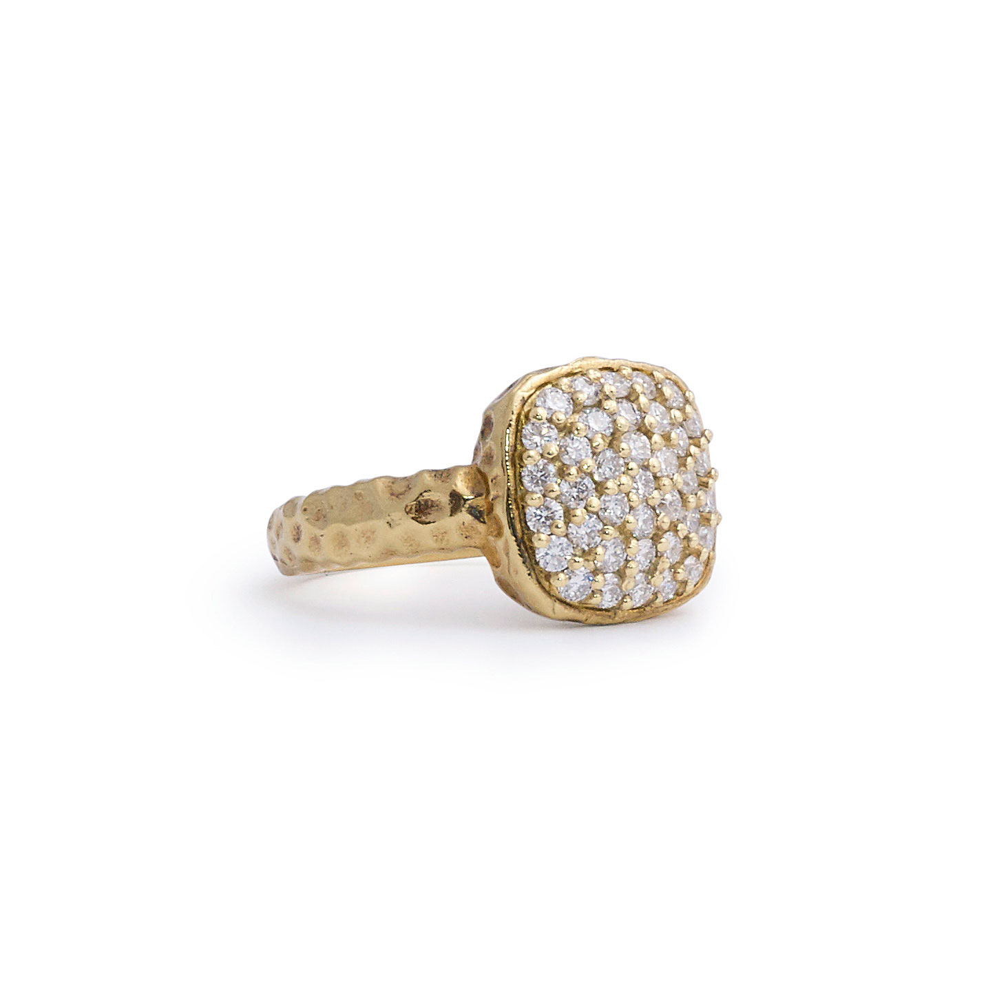 Hammered Yellow Gold and Diamond Ring