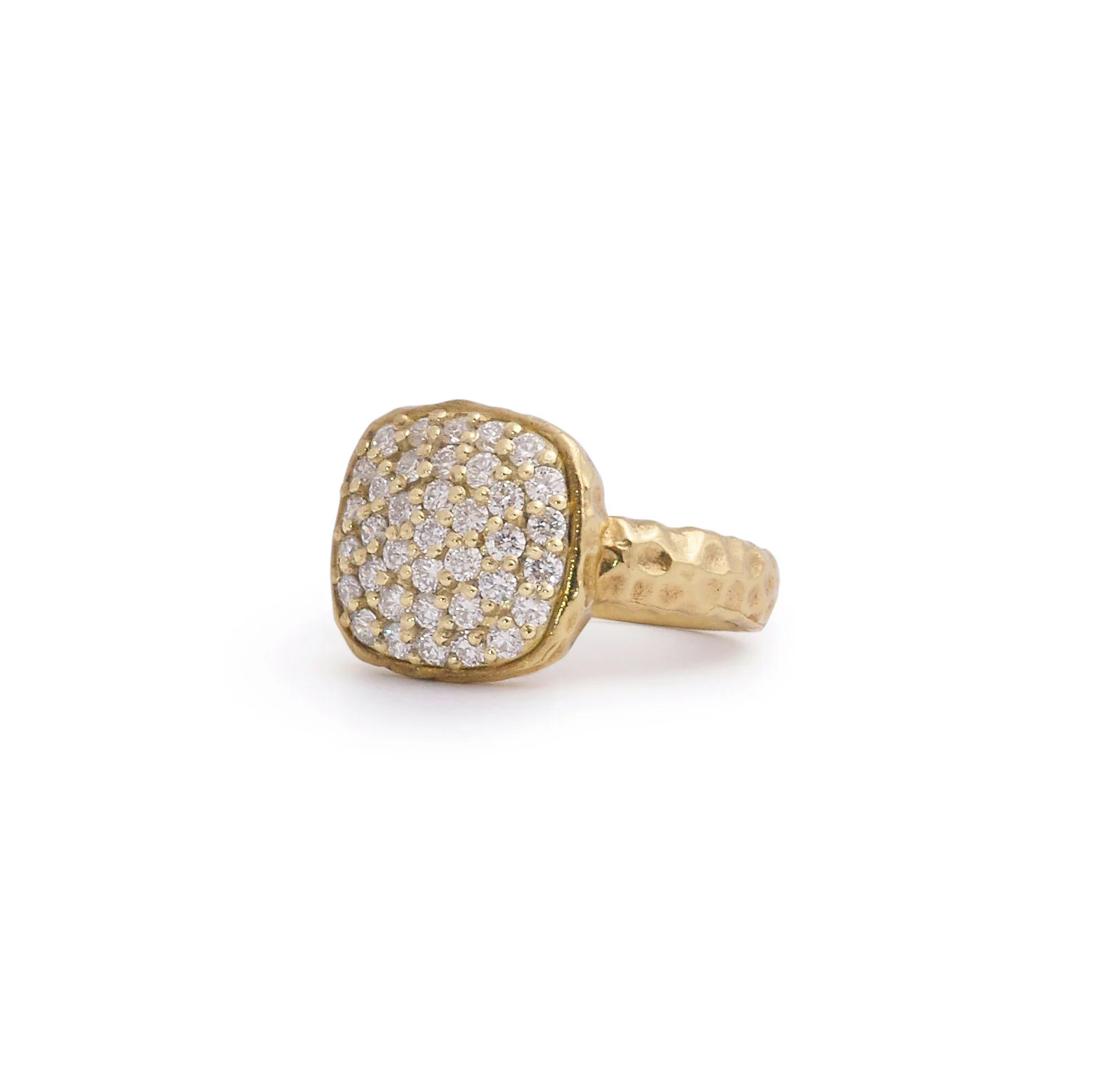 Hammered Yellow Gold and Diamond Ring
