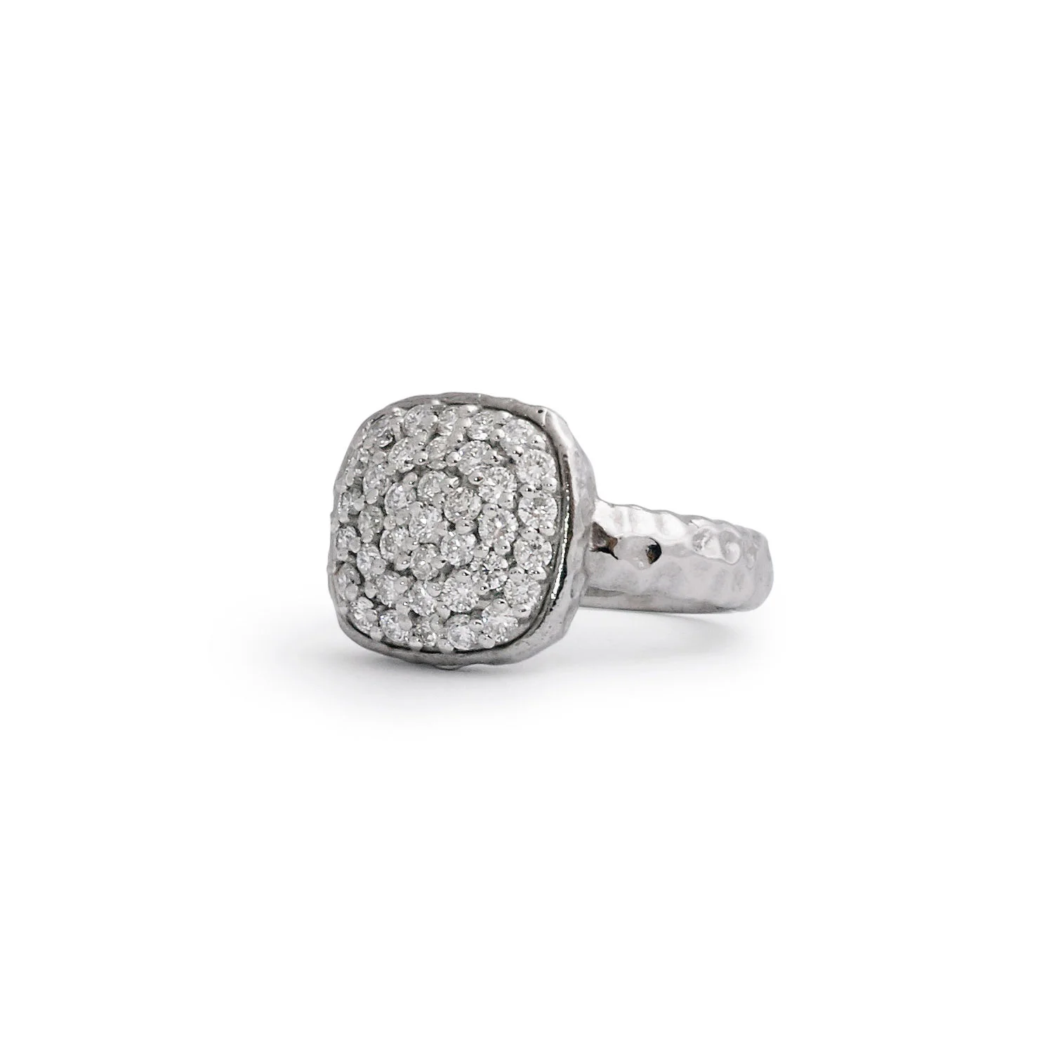 Hammered White Gold and Diamond Ring