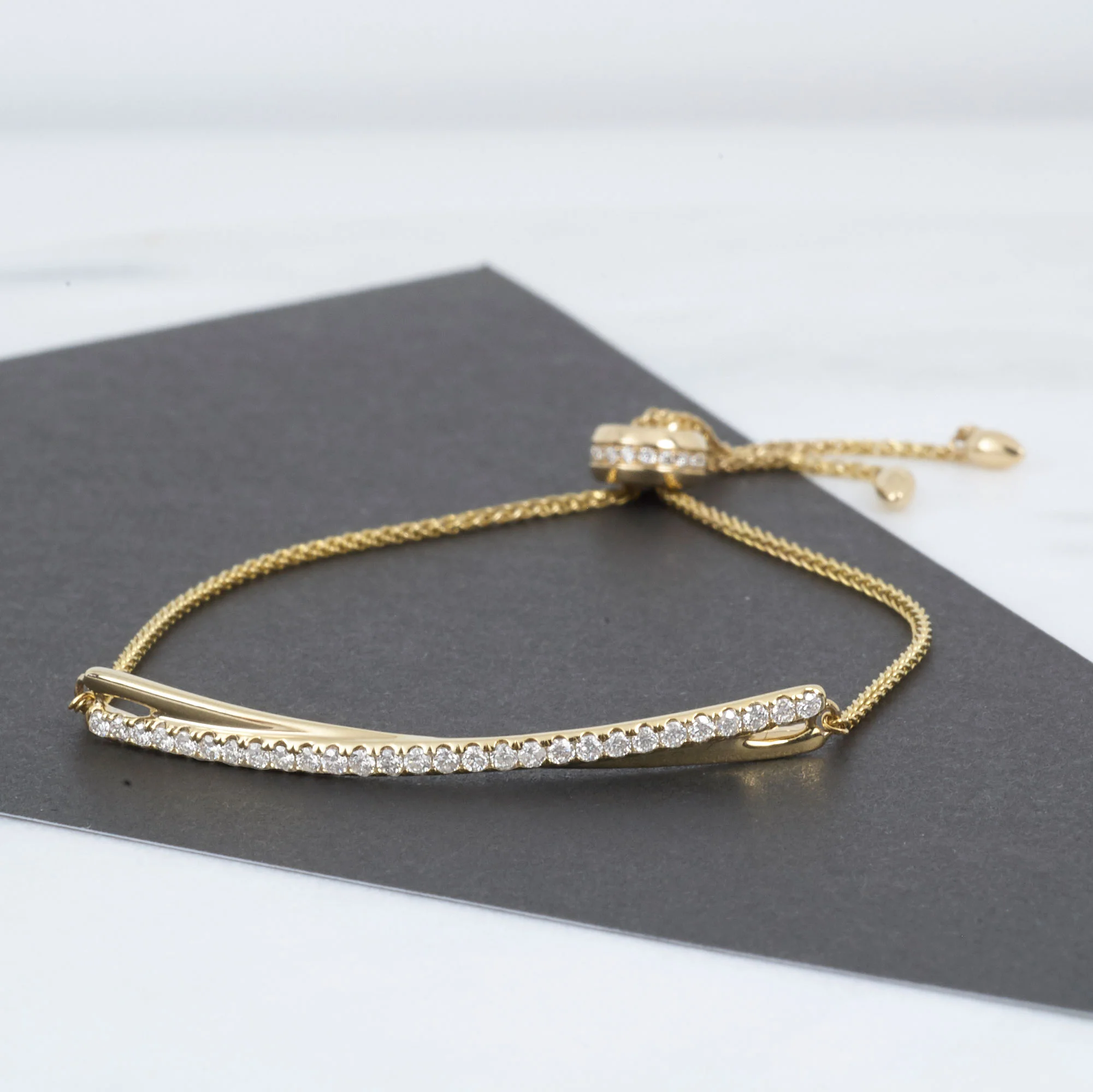 Adjustable Diamond Bar Bolo Bracelet