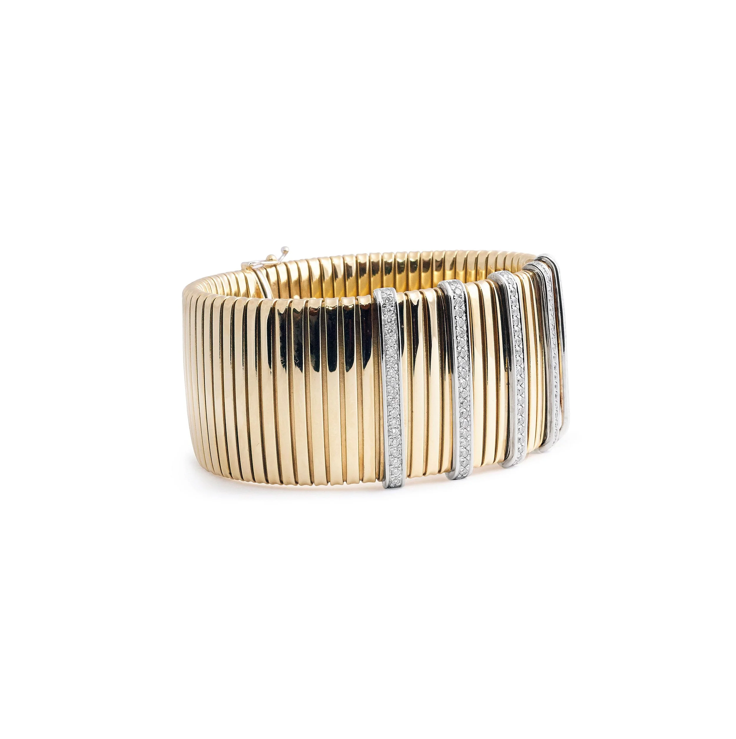 Ribbed Gold and Diamond Bracelet