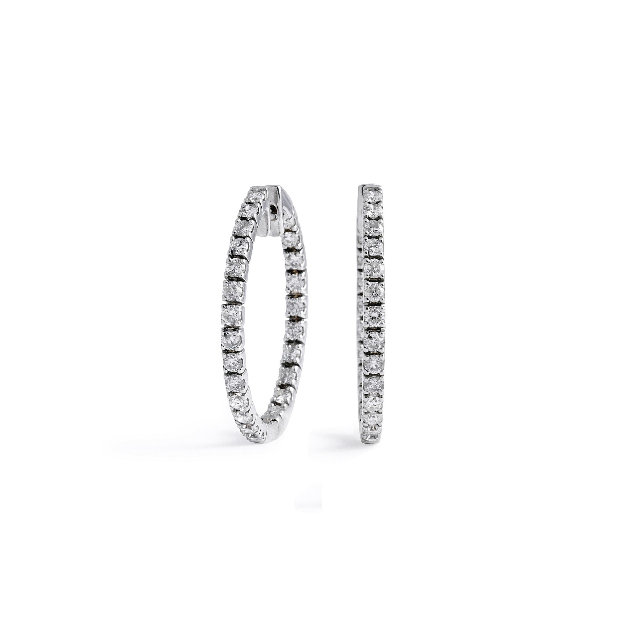 1" Round Diamond Hoop Earrings