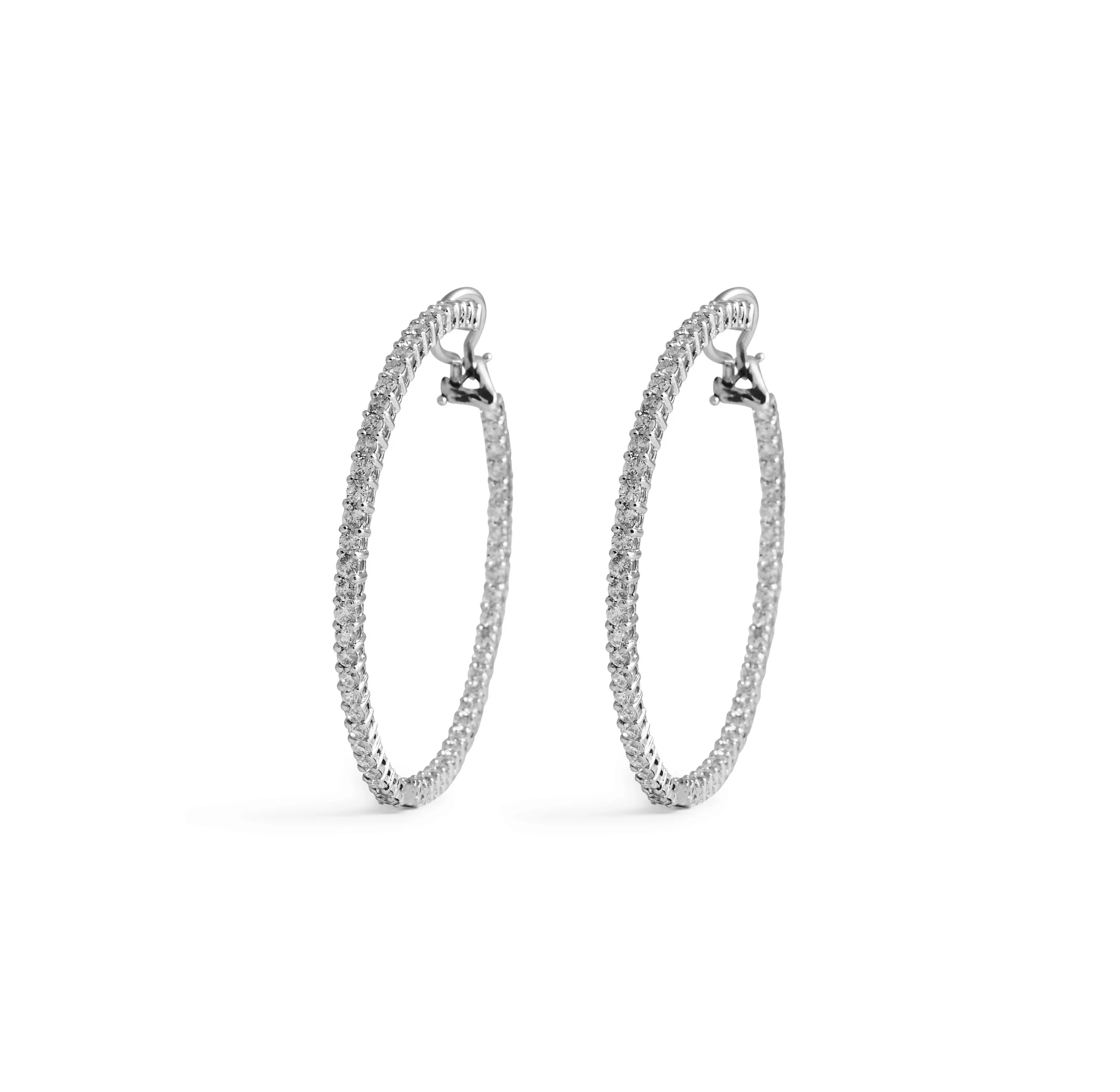 Large Thin Round Diamond Hoop Earrings