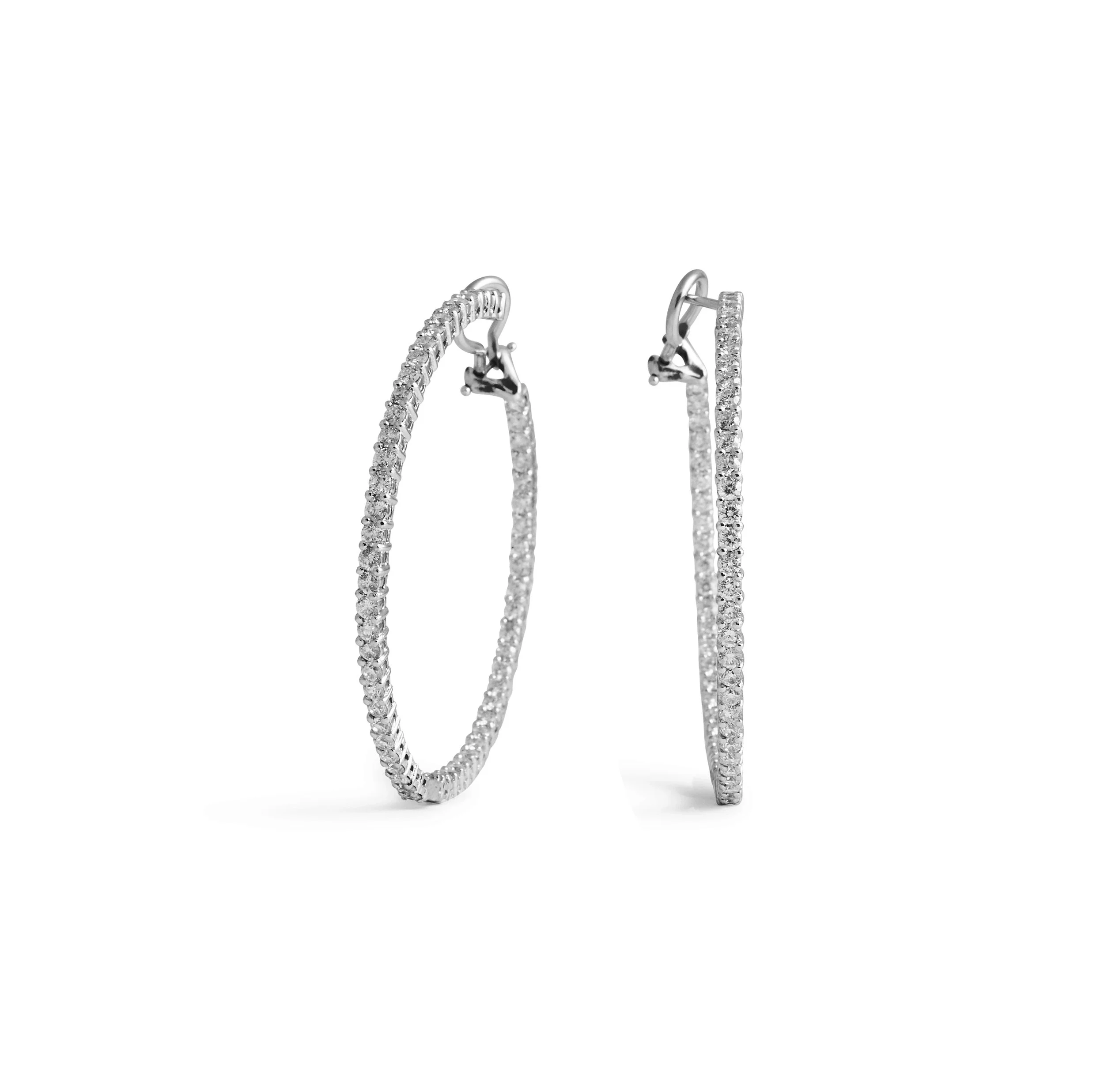 Large Thin Round Diamond Hoop Earrings
