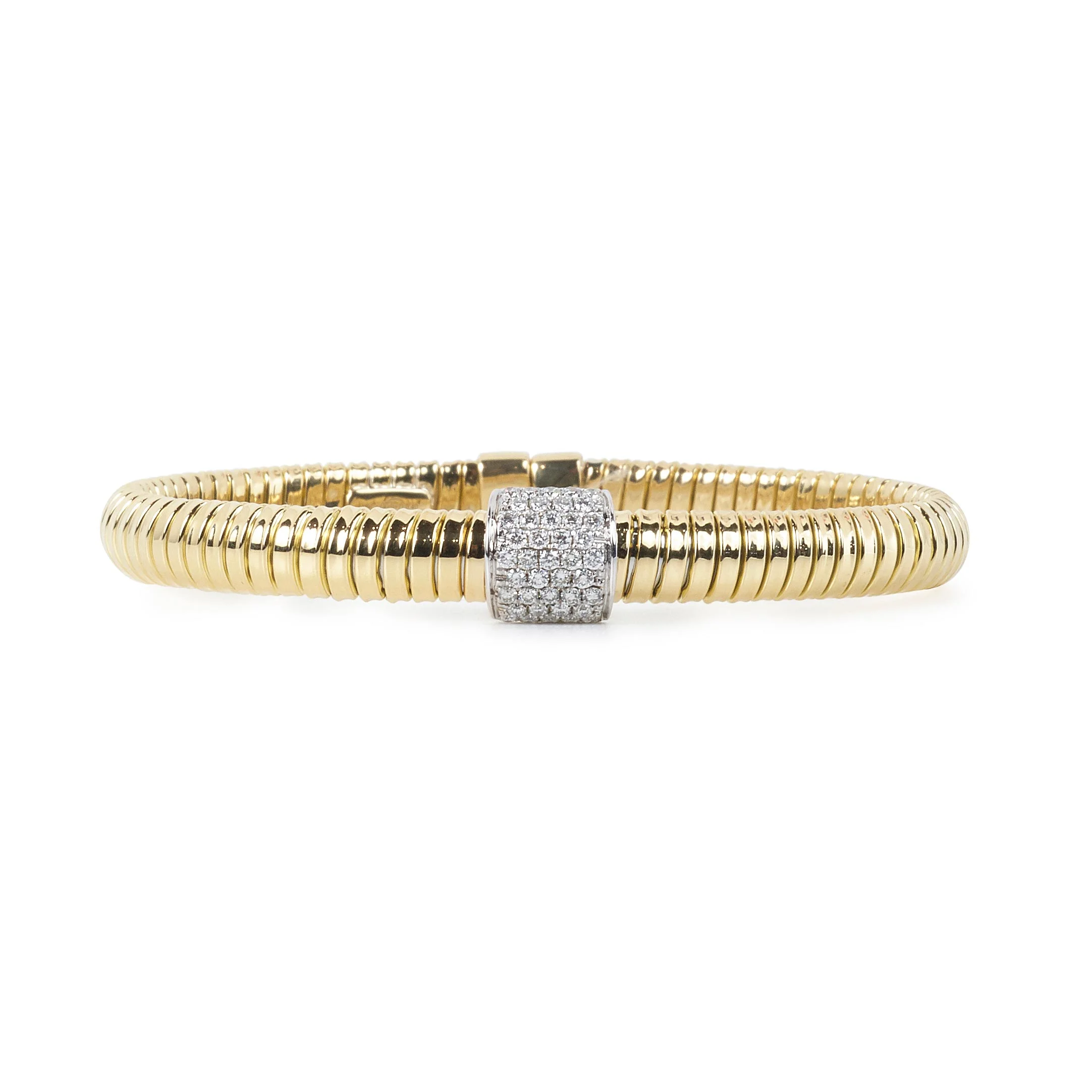 Ribbed Yellow Gold and Pavé Diamond Cuff