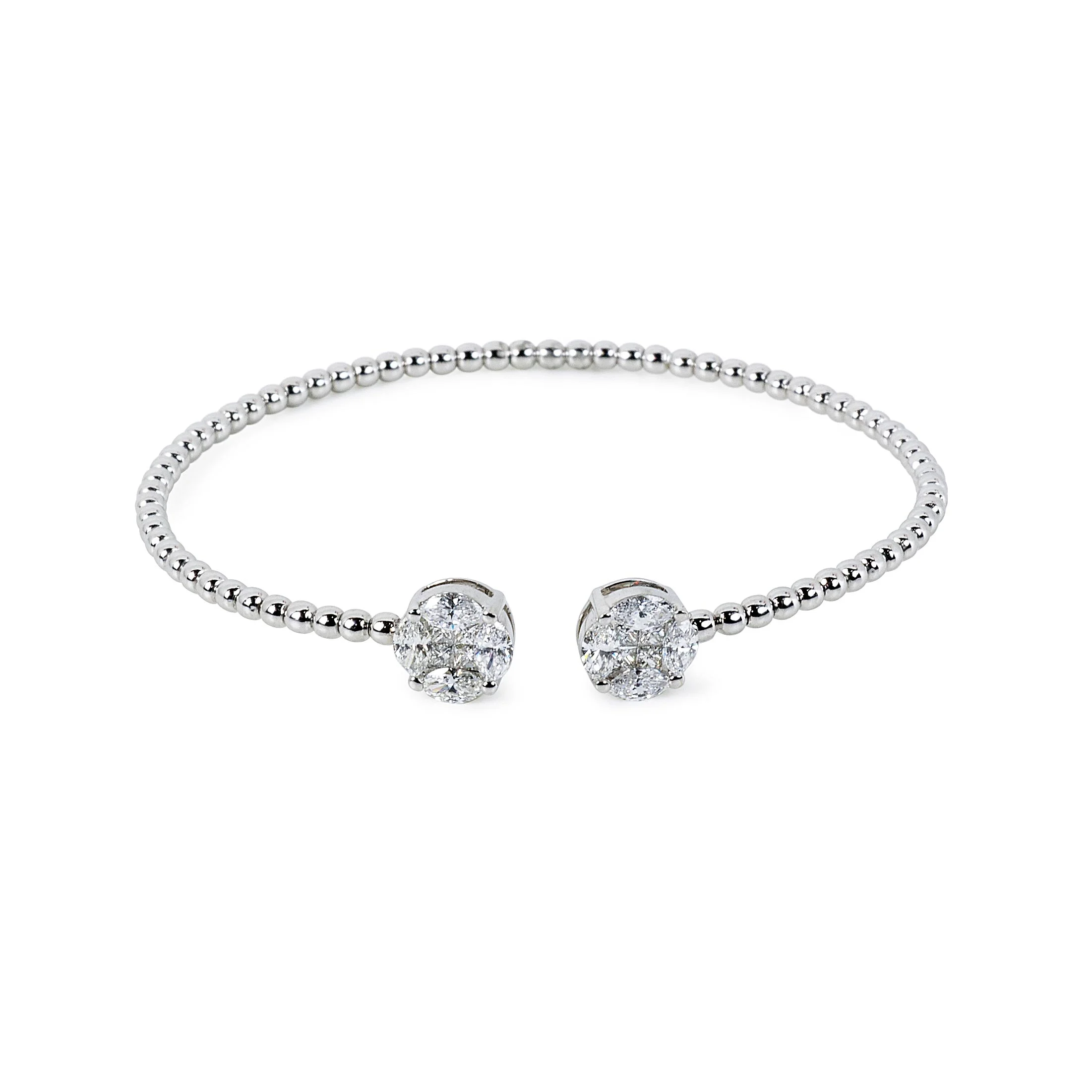 Beaded Style White Gold and Diamond Cuff