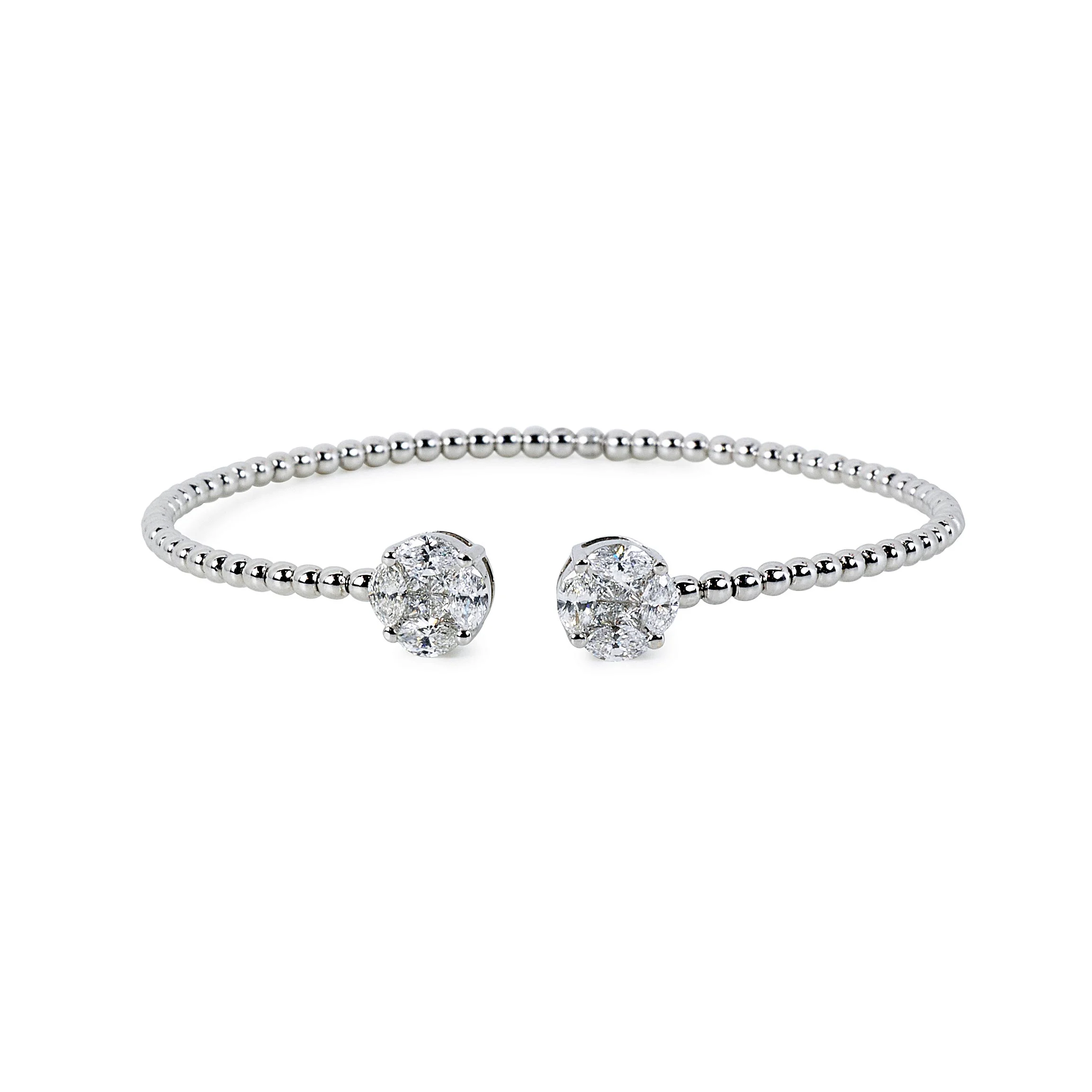 Beaded Style White Gold and Diamond Cuff