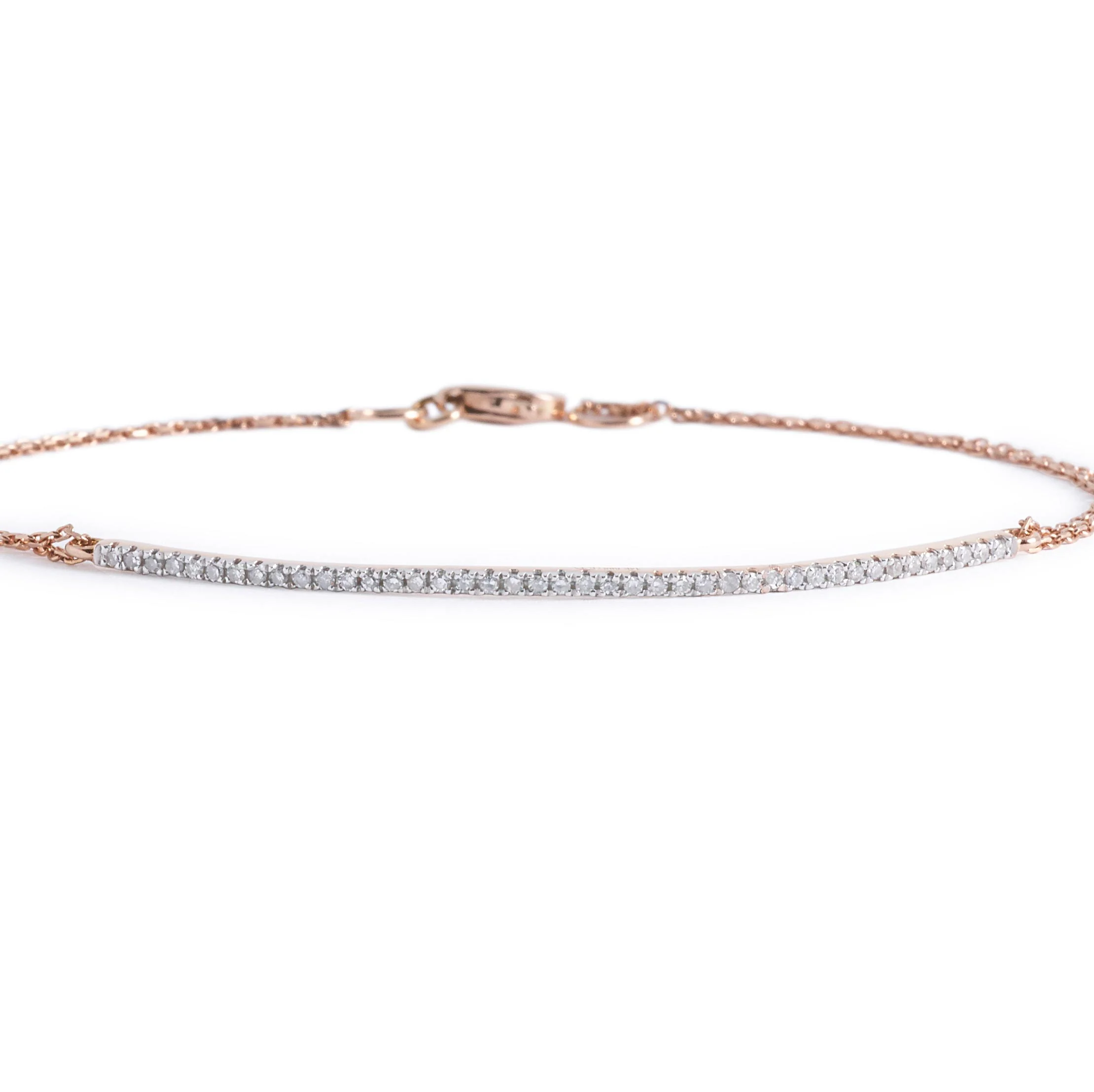 Rose Gold and Curved Diamond Bar Bracelet