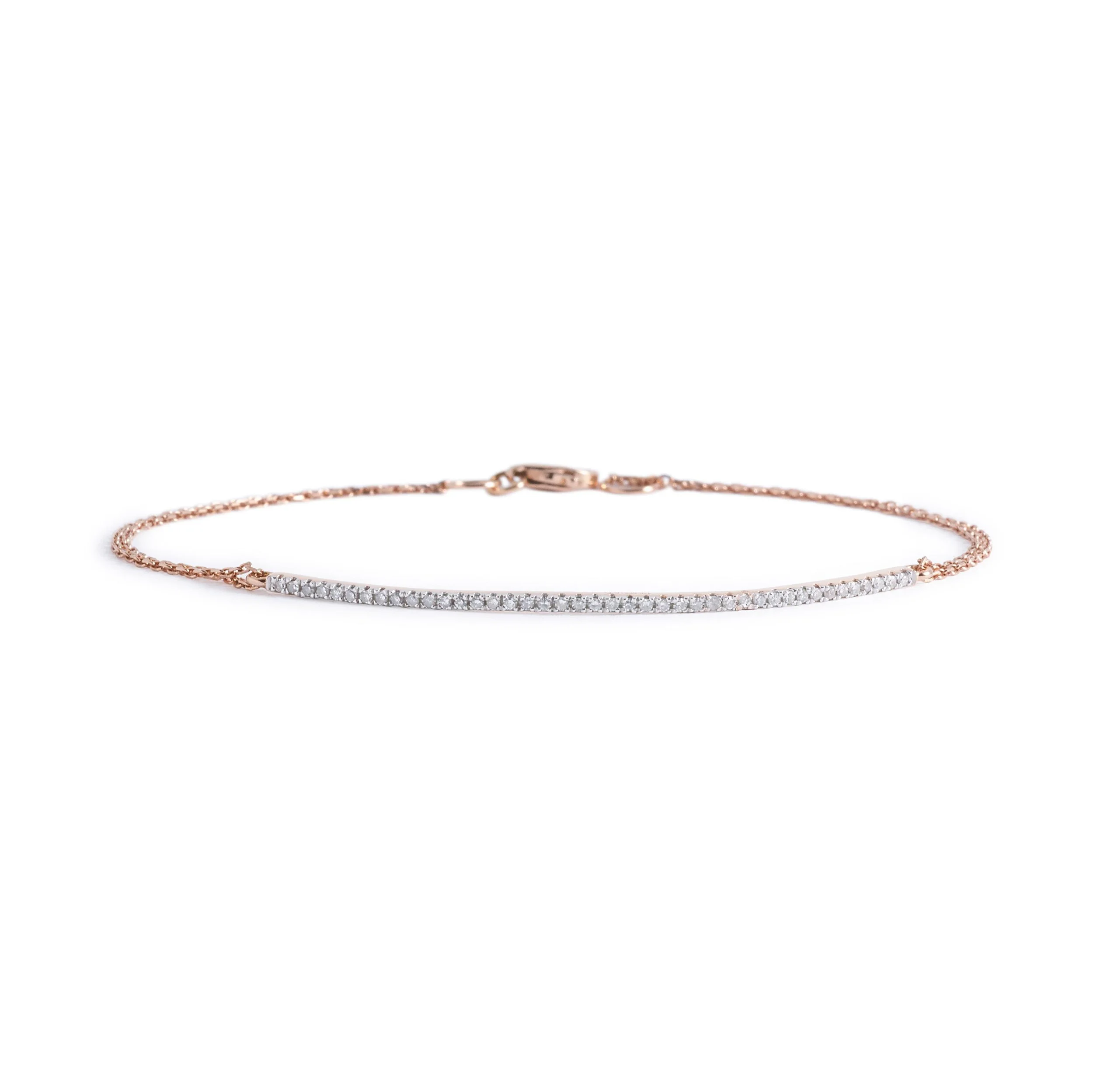 Rose Gold and Curved Diamond Bar Bracelet