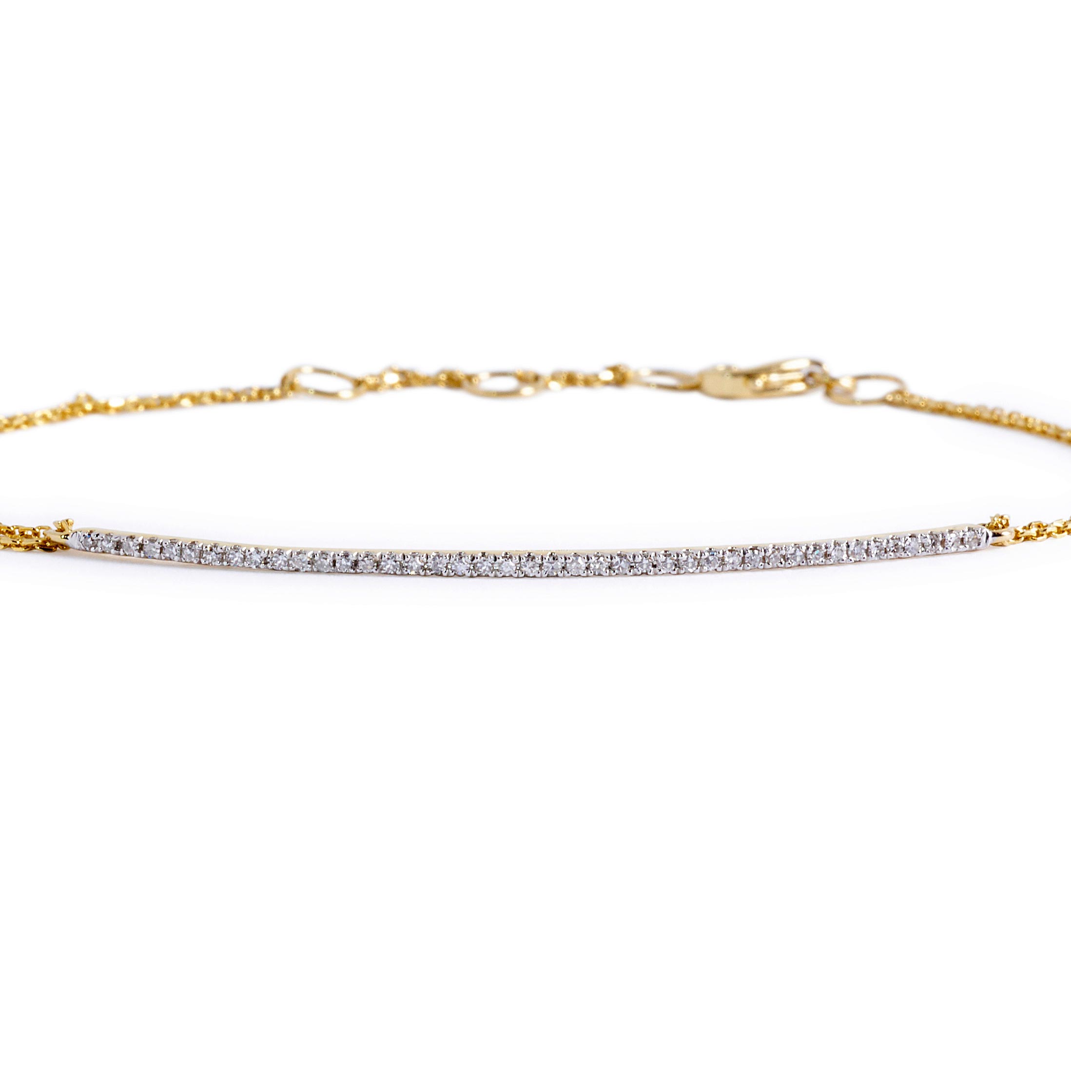 Yellow Gold and Curved Diamond Bar Bracelet
