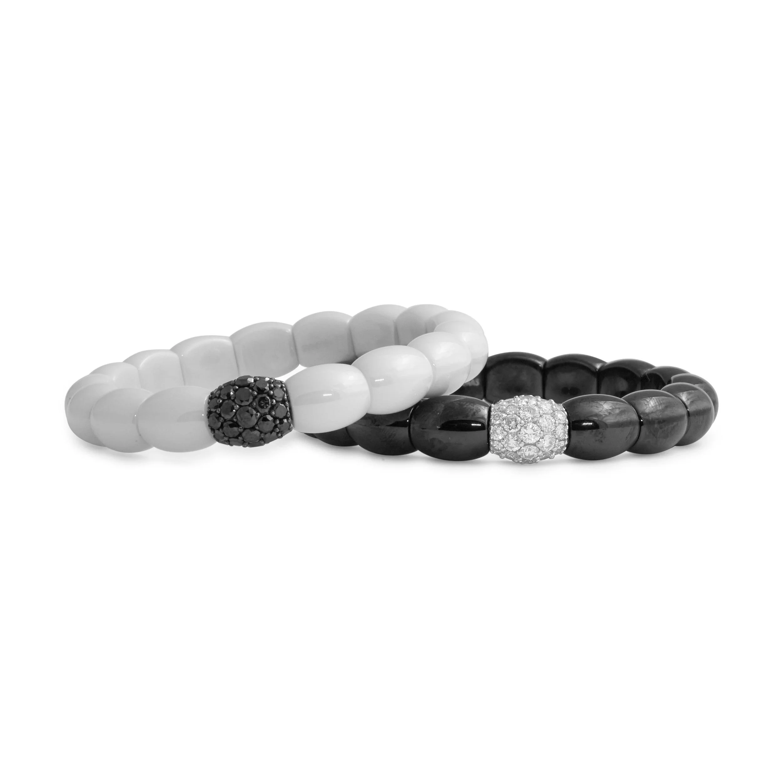 White and Black Ceramic and Diamond Bracelets