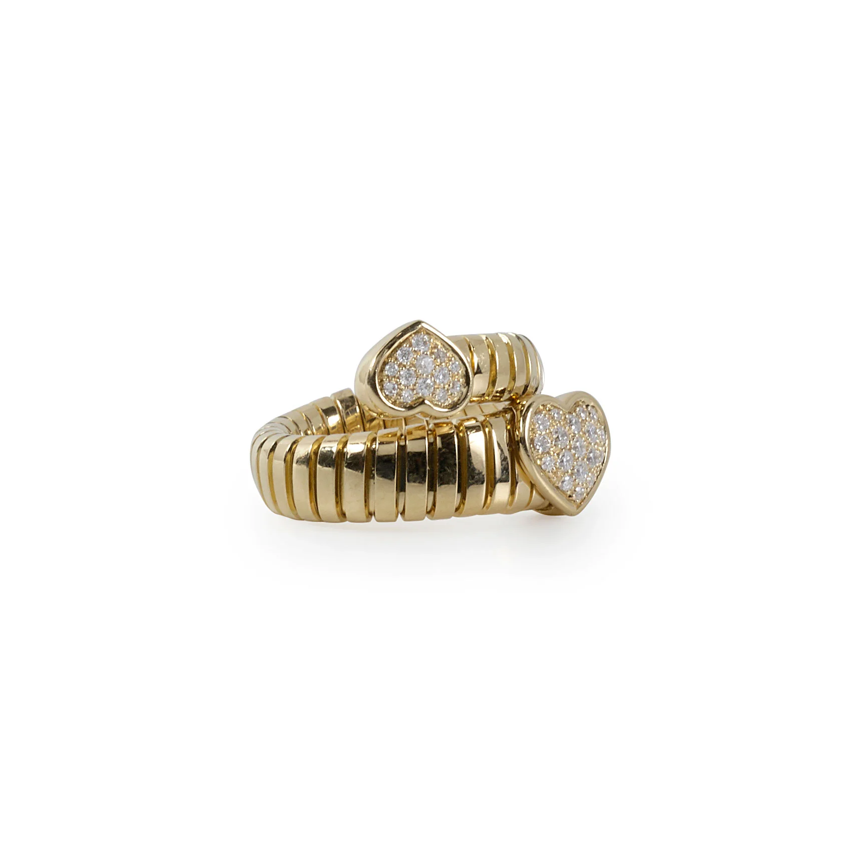 Ribbed Gold and Diamond Hearts Ring