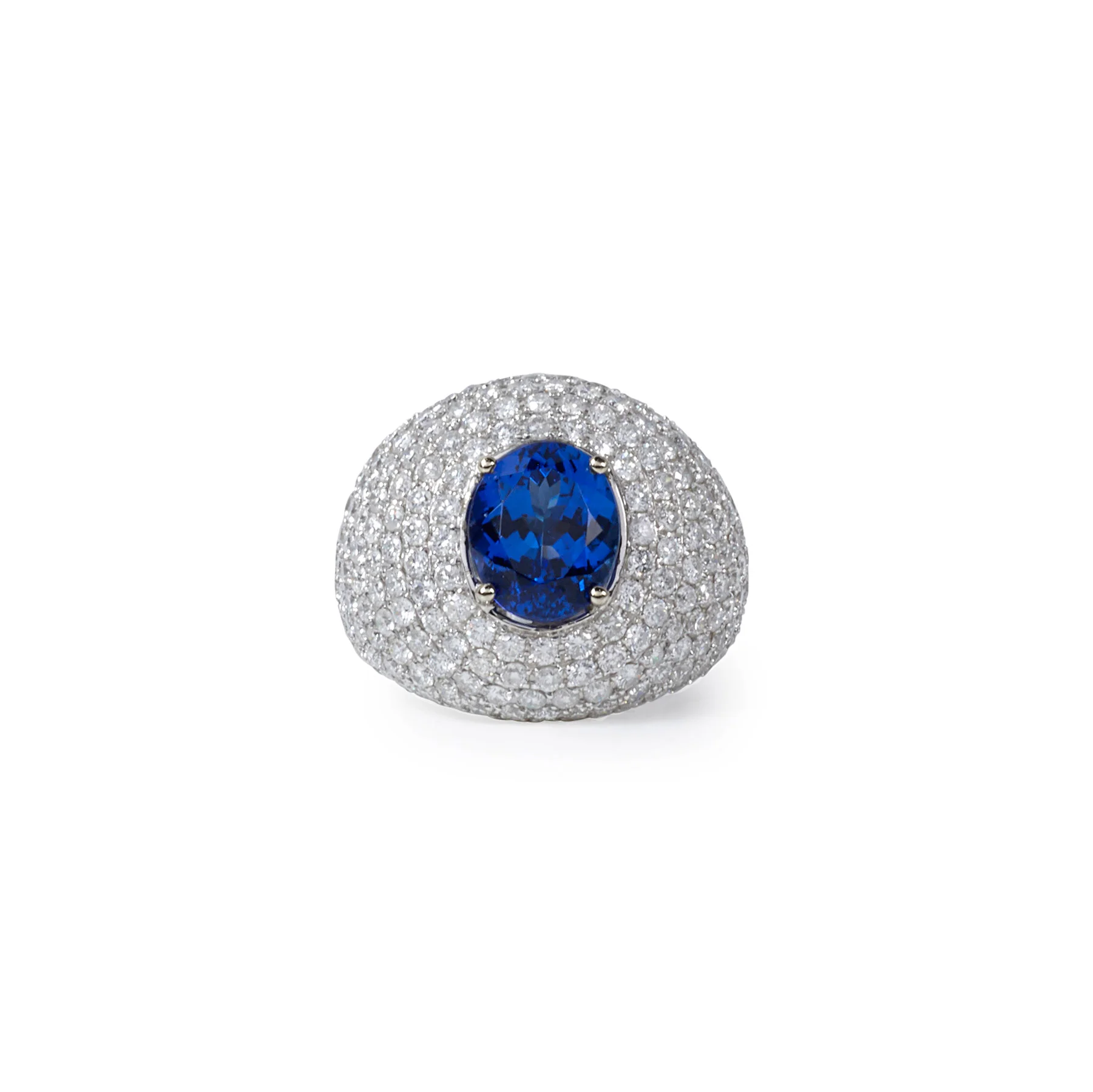 Tanzanite and Pavé Diamond Dome Ring