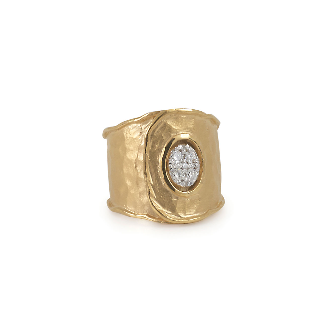 Hammered Gold and Diamond Button Cuff Ring