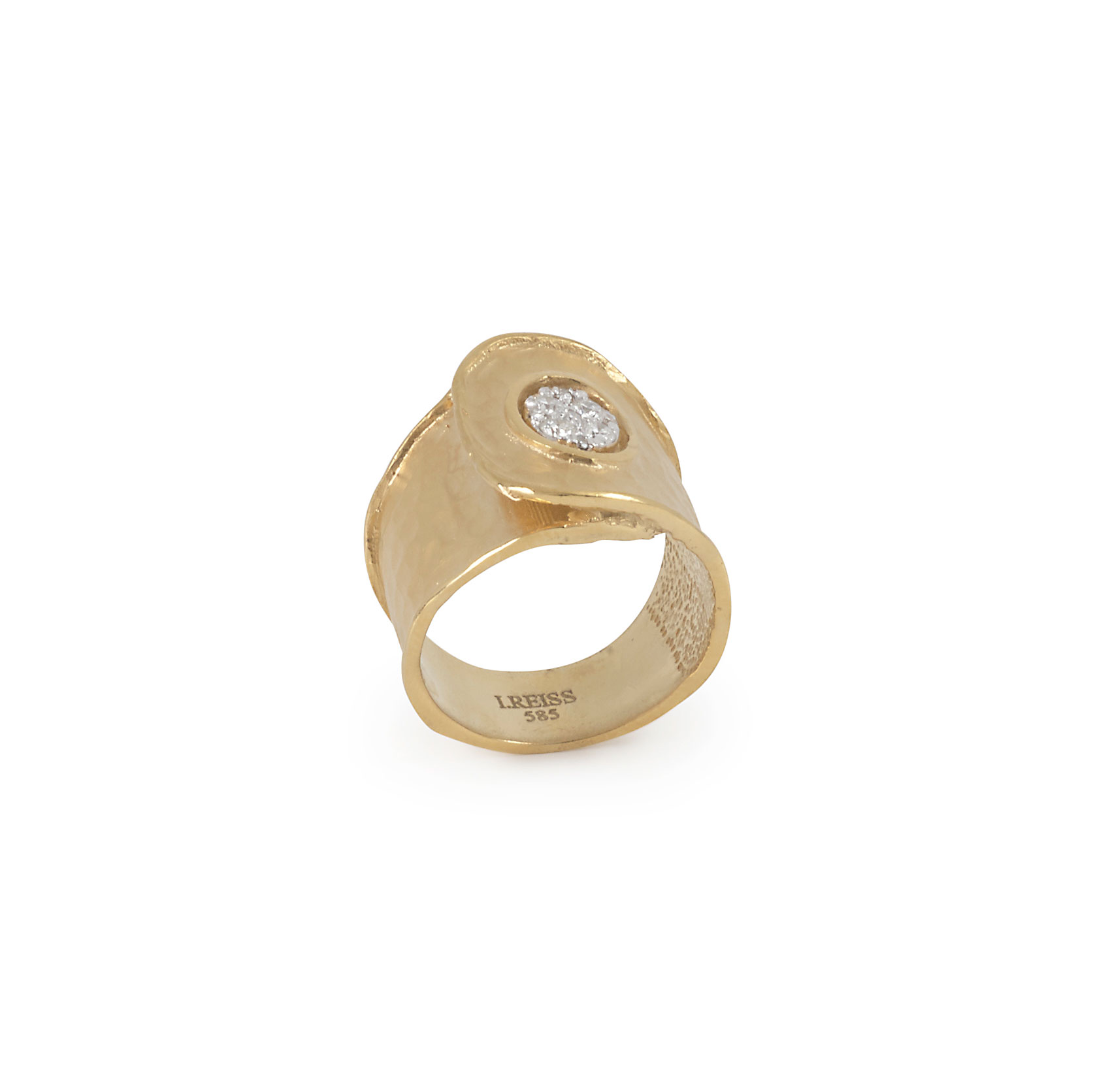 Hammered Gold and Diamond Button Cuff Ring