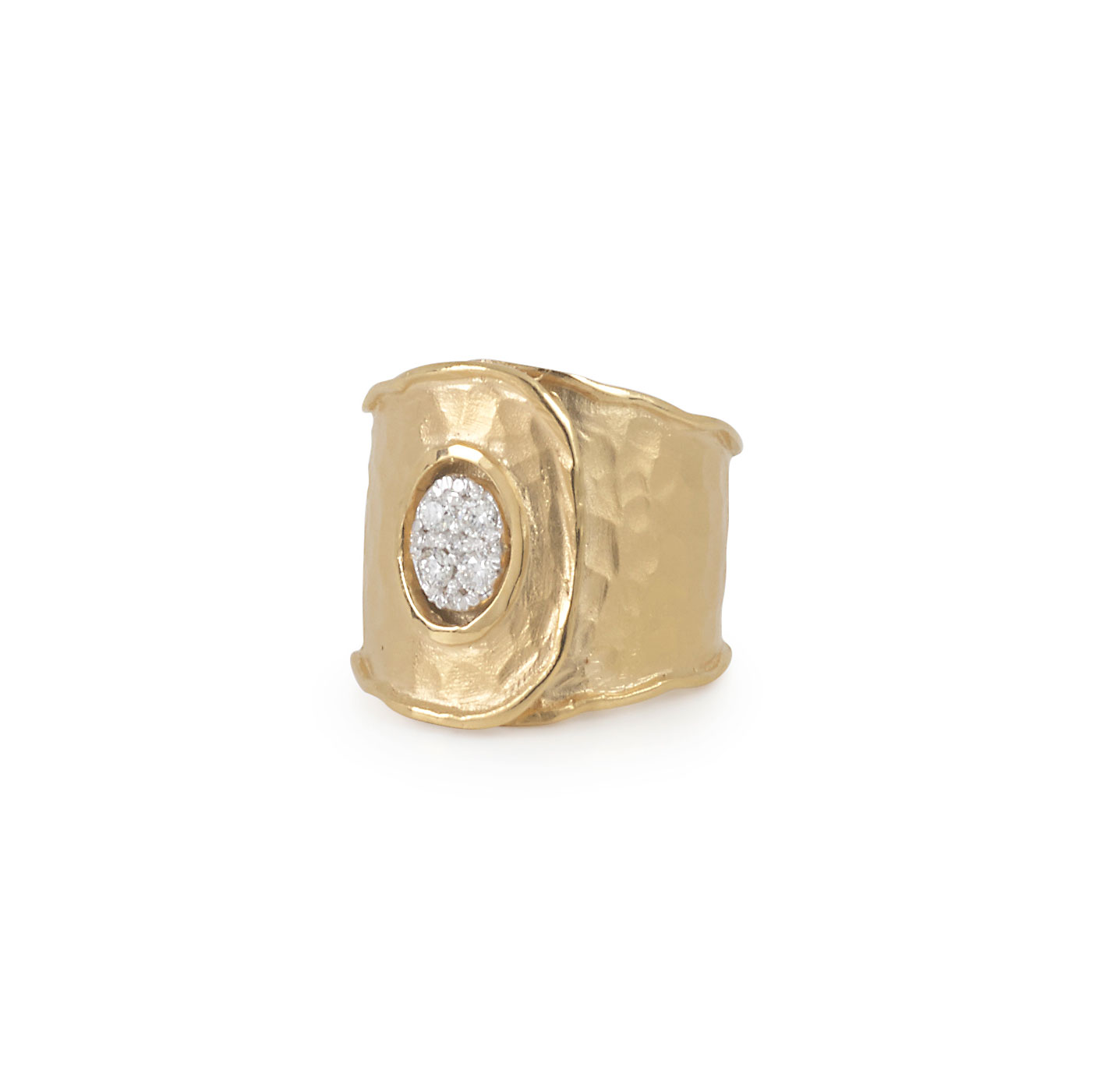 Hammered Gold and Diamond Button Cuff Ring