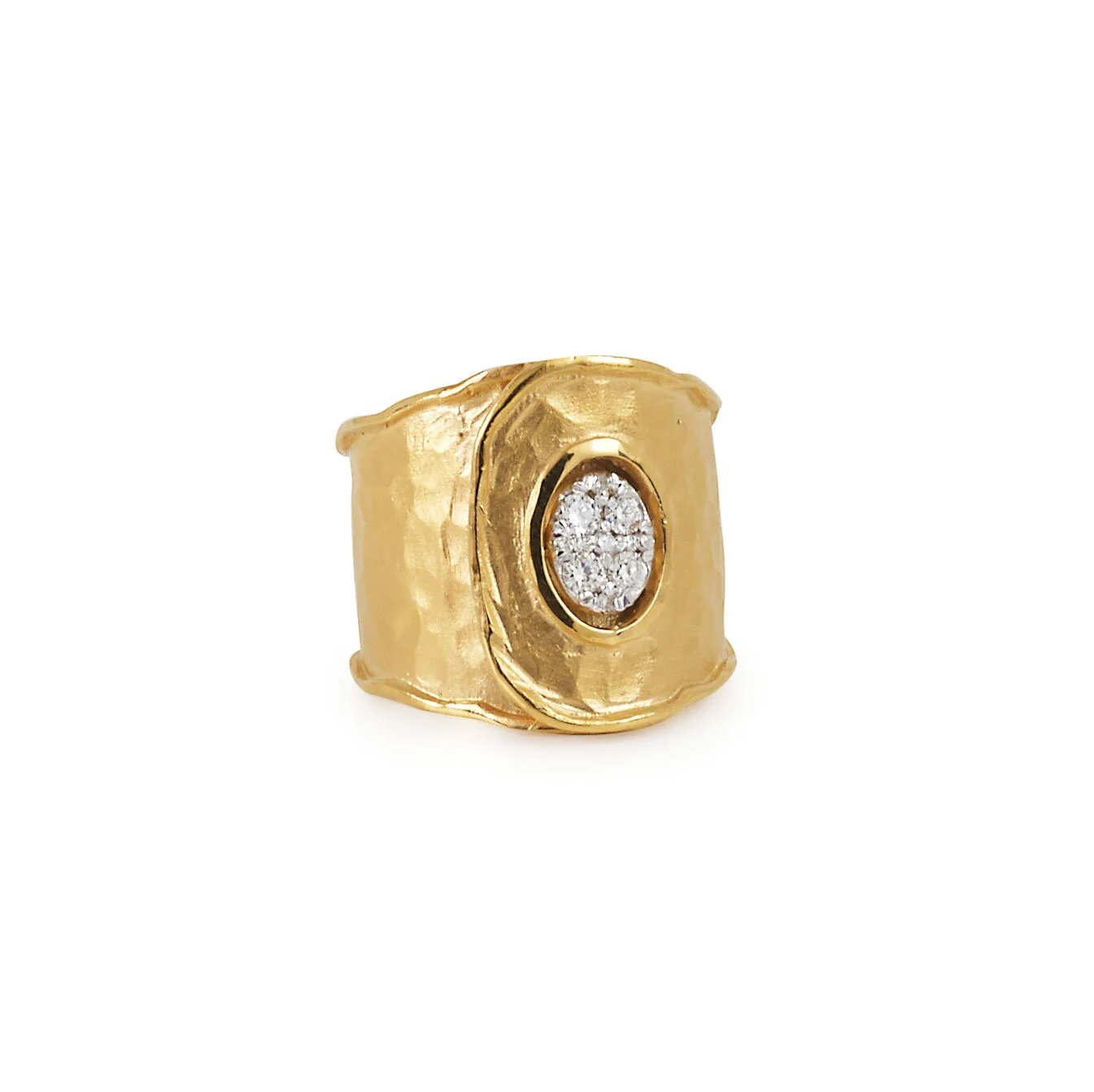 Hammered Gold and Diamond Button Ring