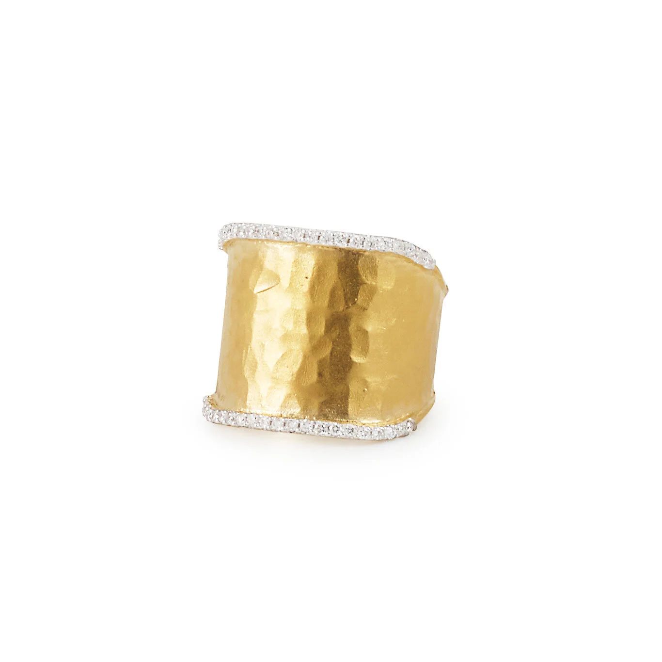 Hammered and Matte Finished Gold and Diamond Ring