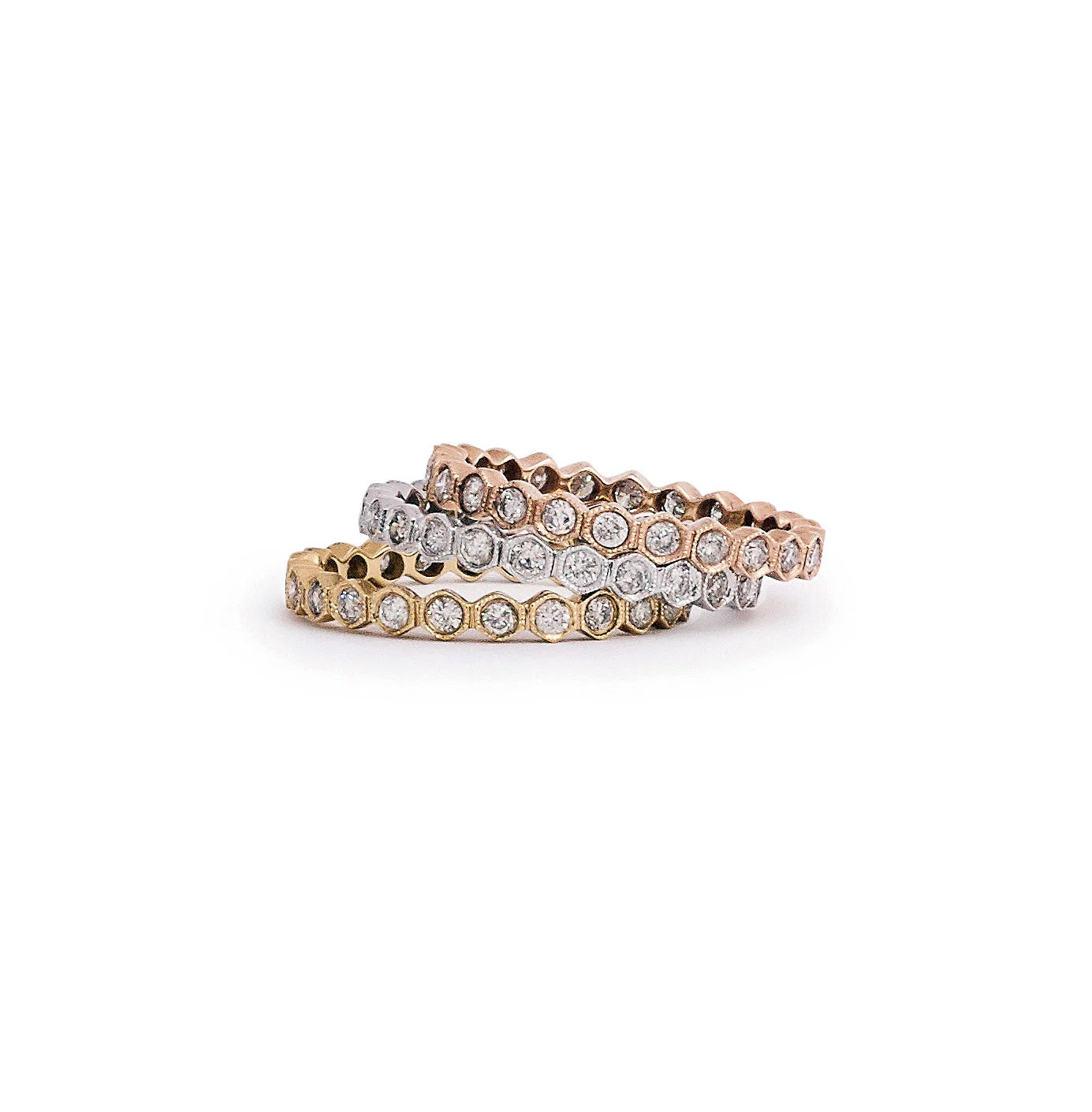 Tri-Color Diamond Stack Ring Set