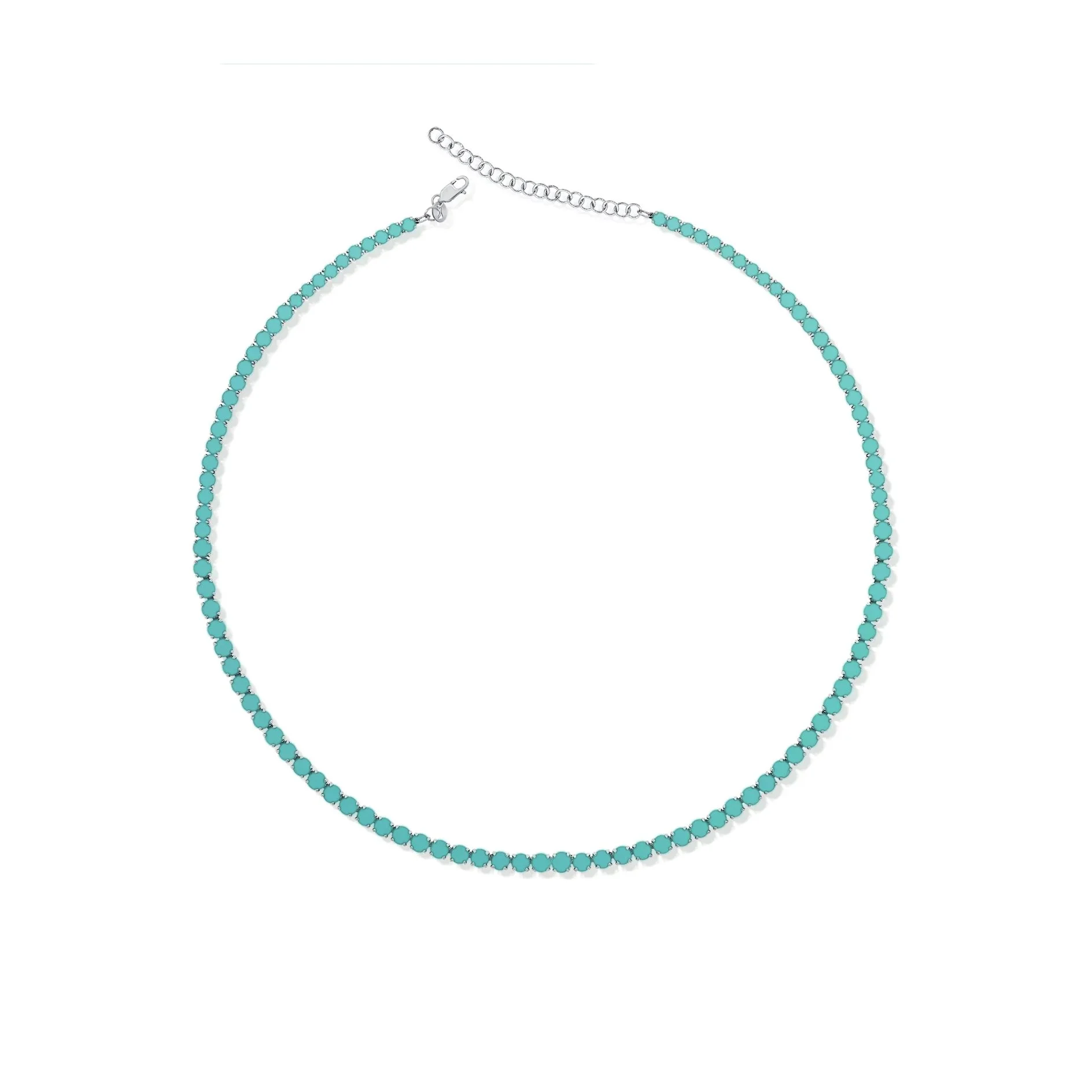 14K white gold turquoise tennis necklace with continuous turquoise setting. (Copy) (Copy)